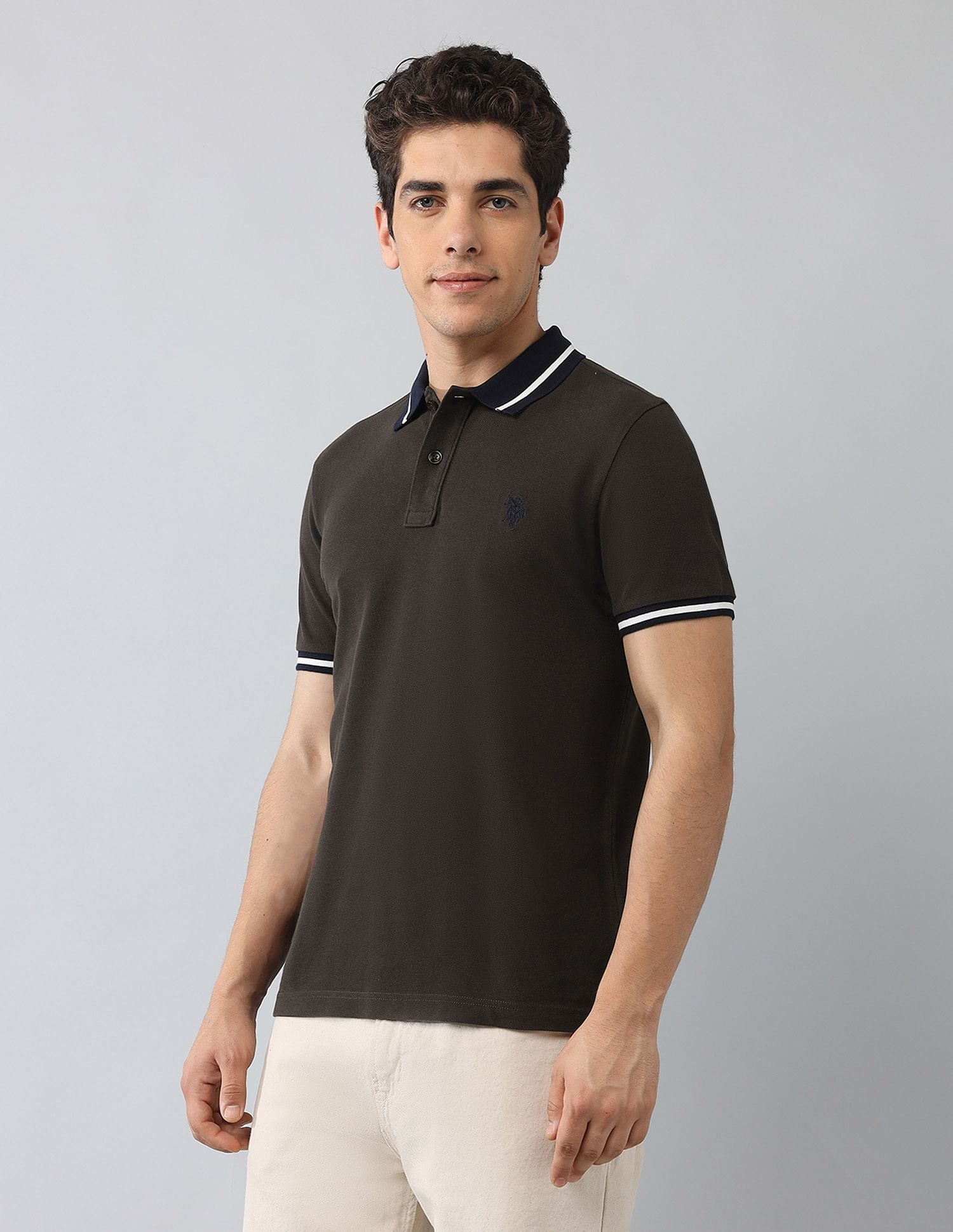 Muscle Fit Solid Polo Shirt Dark Brown - U.S. Polo Assn. India | Large