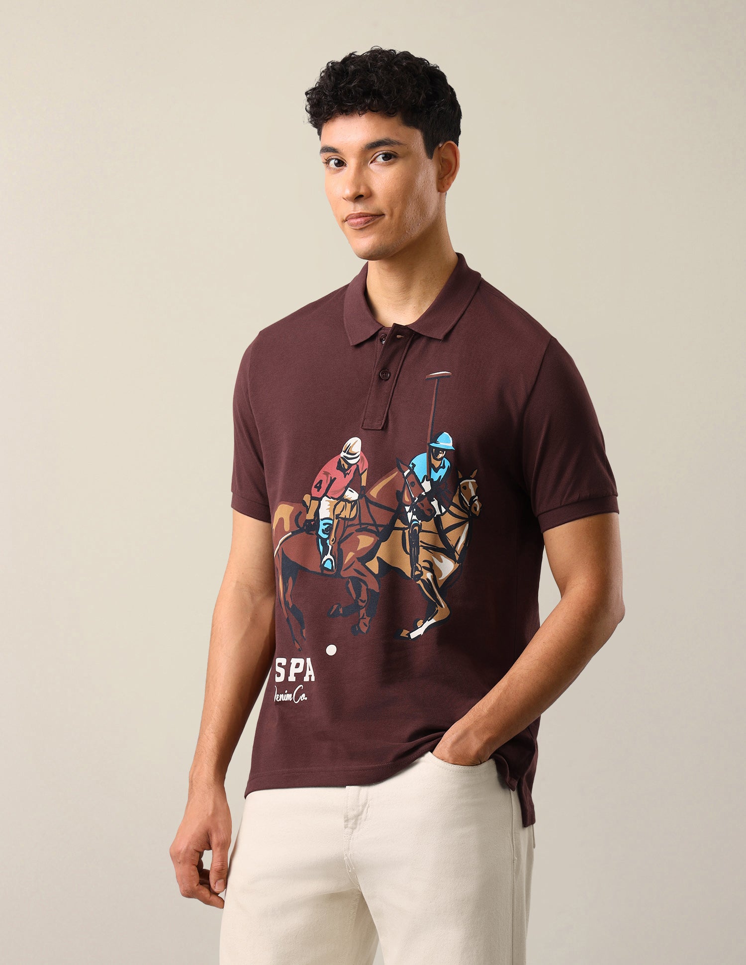 Graphic Brand Printed Slim Fit Polo Shirt Maroon - U.S. Polo Assn. India | Large
