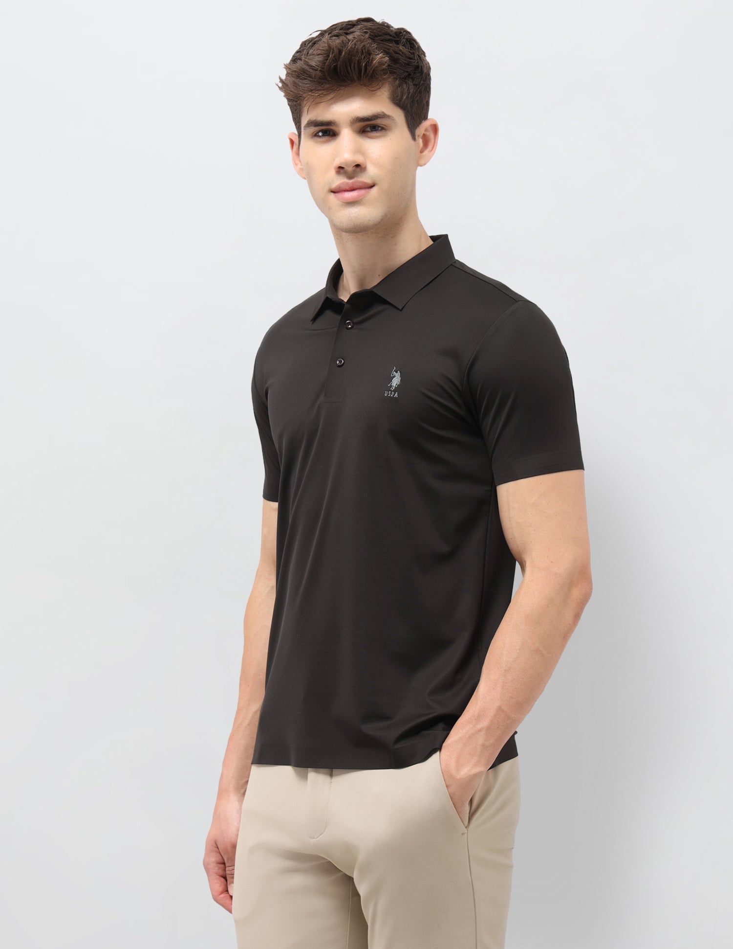 Solid Slim Fit Polo Shirt Dark Brown - U.S. Polo Assn. India | Large
