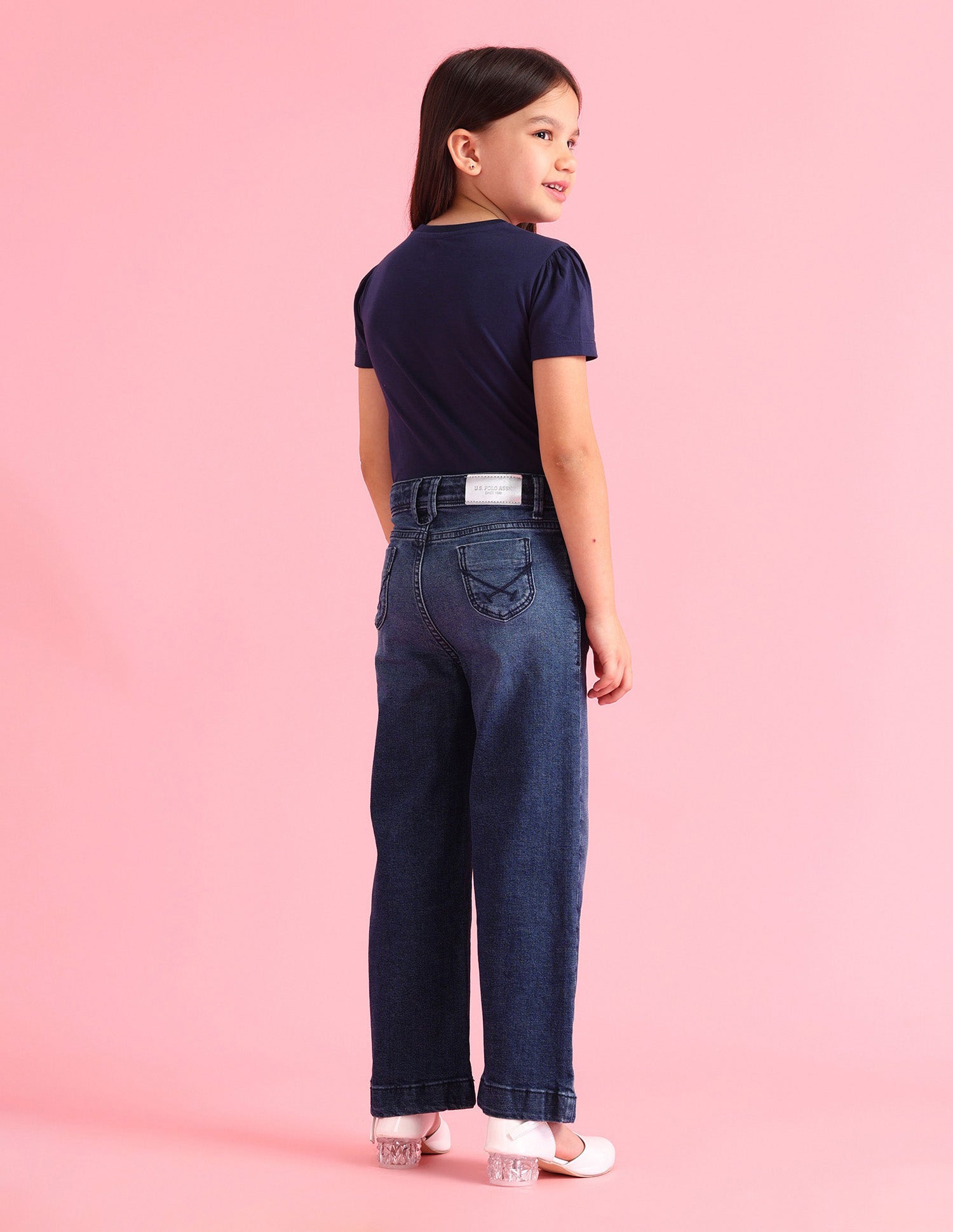 Girls Mid Rise Flared Fit Jeans Dark Blue - U.S. POLO ASSN. | Large