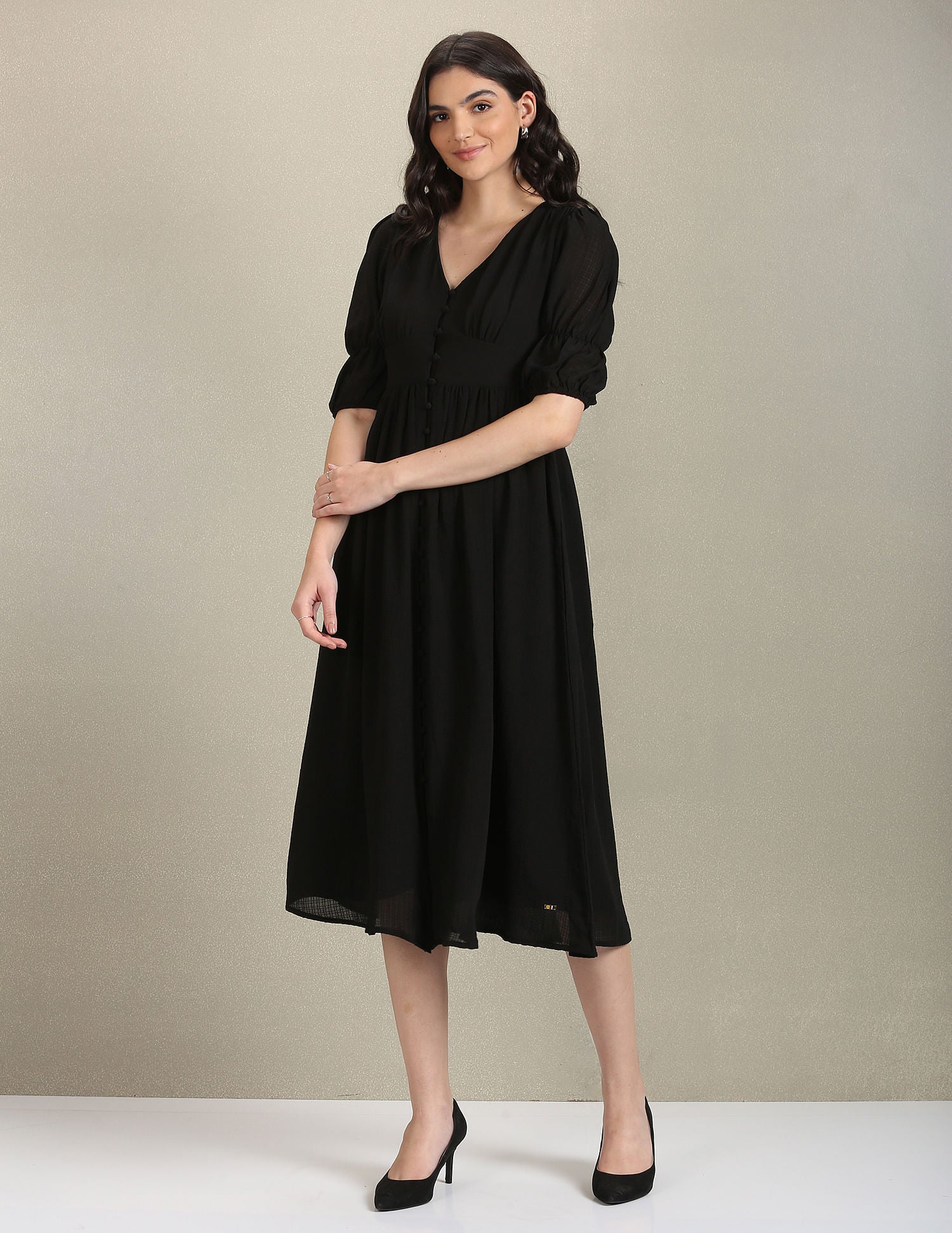 V-Neck Solid Midi Dress Black - U.S. POLO ASSN. | Large