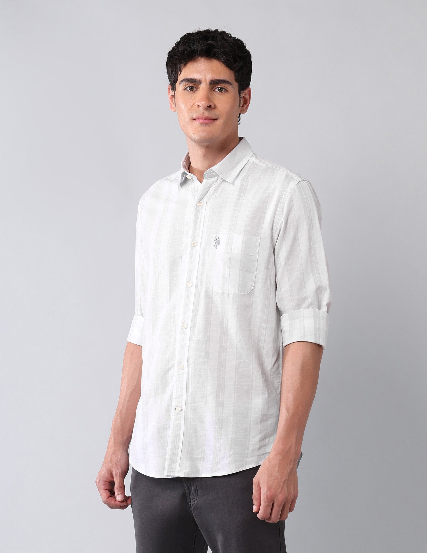 Vertical Striped Pure Cotton Shirt Stone - U.S. Polo Assn. India | Large