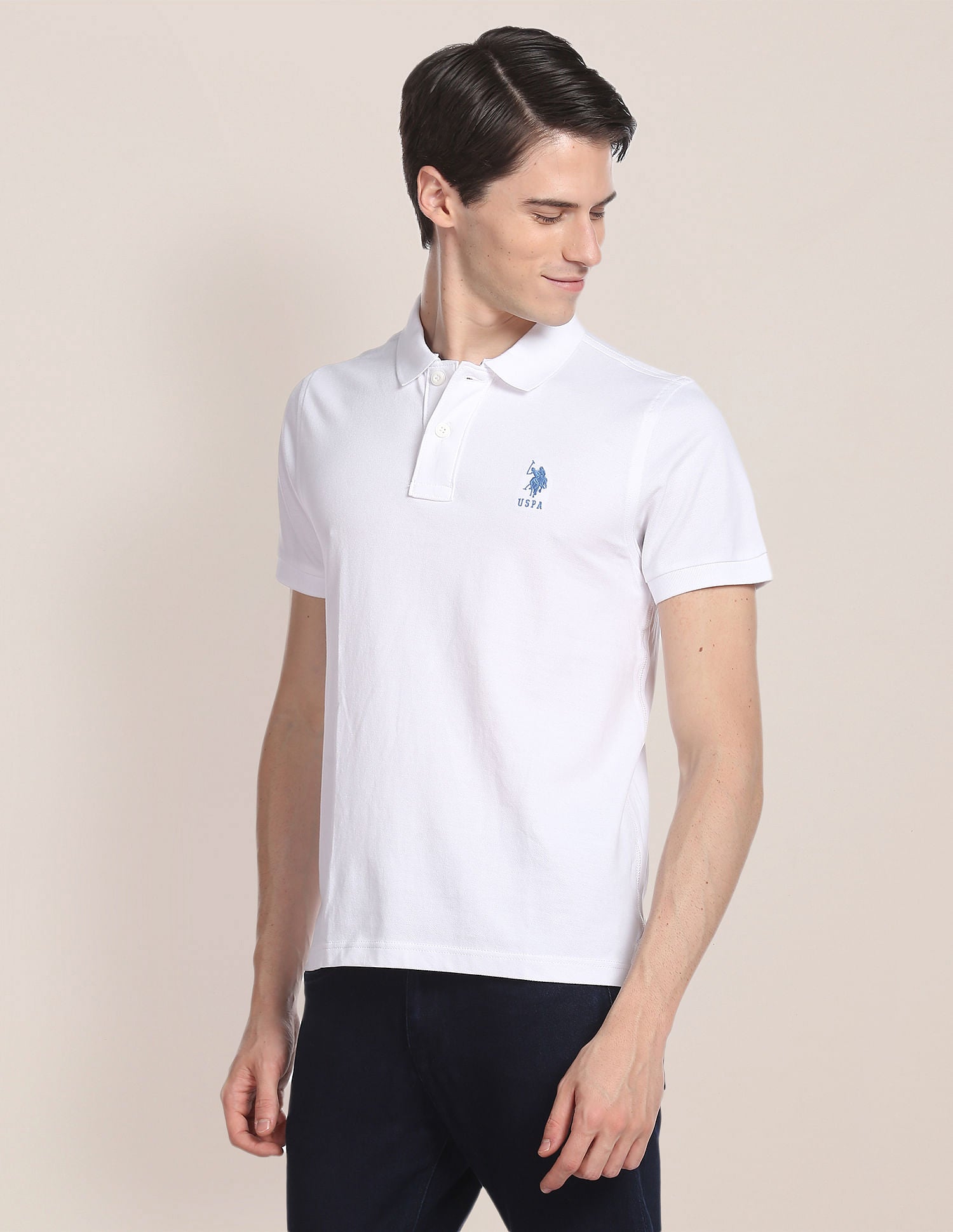 Ribbed Collar Solid Polo Shirt White - U.S. POLO ASSN. | Large