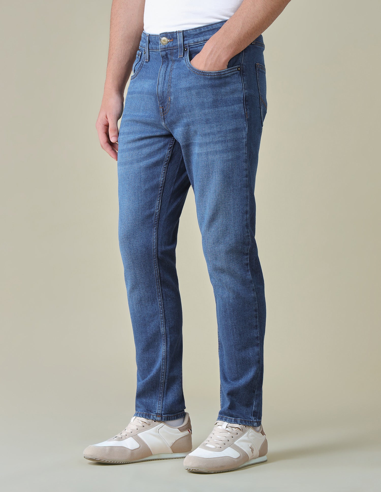 Cole Comfort Cropped Fit Blue Jeans Mid Blue - U.S. Polo Assn. India | Large