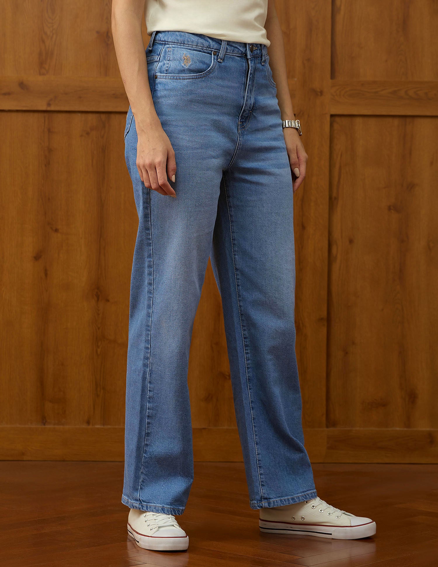 High Rise Straight Fit Jeans Mid Blue - U.S. POLO ASSN. | Large