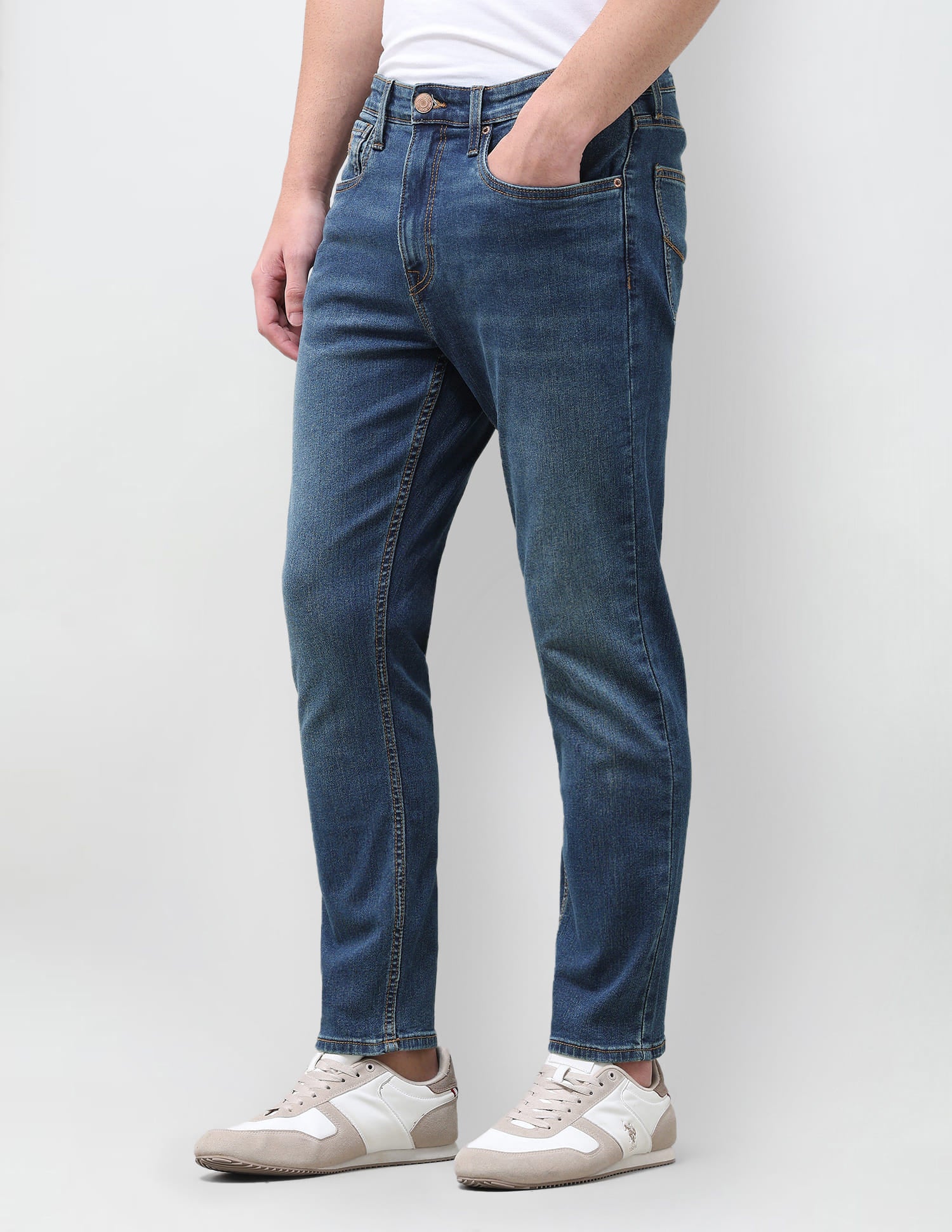 Solid Slim Tapered Fit Jeans Blue - U.S. Polo Assn. India | Large