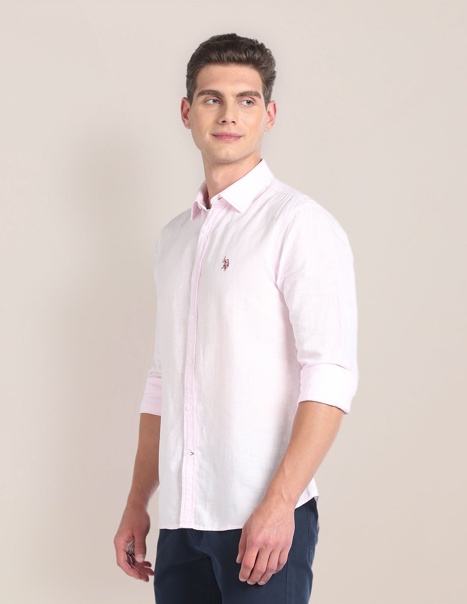 Linen Tailored Fit Shirt Pink - U.S. POLO ASSN. | Large