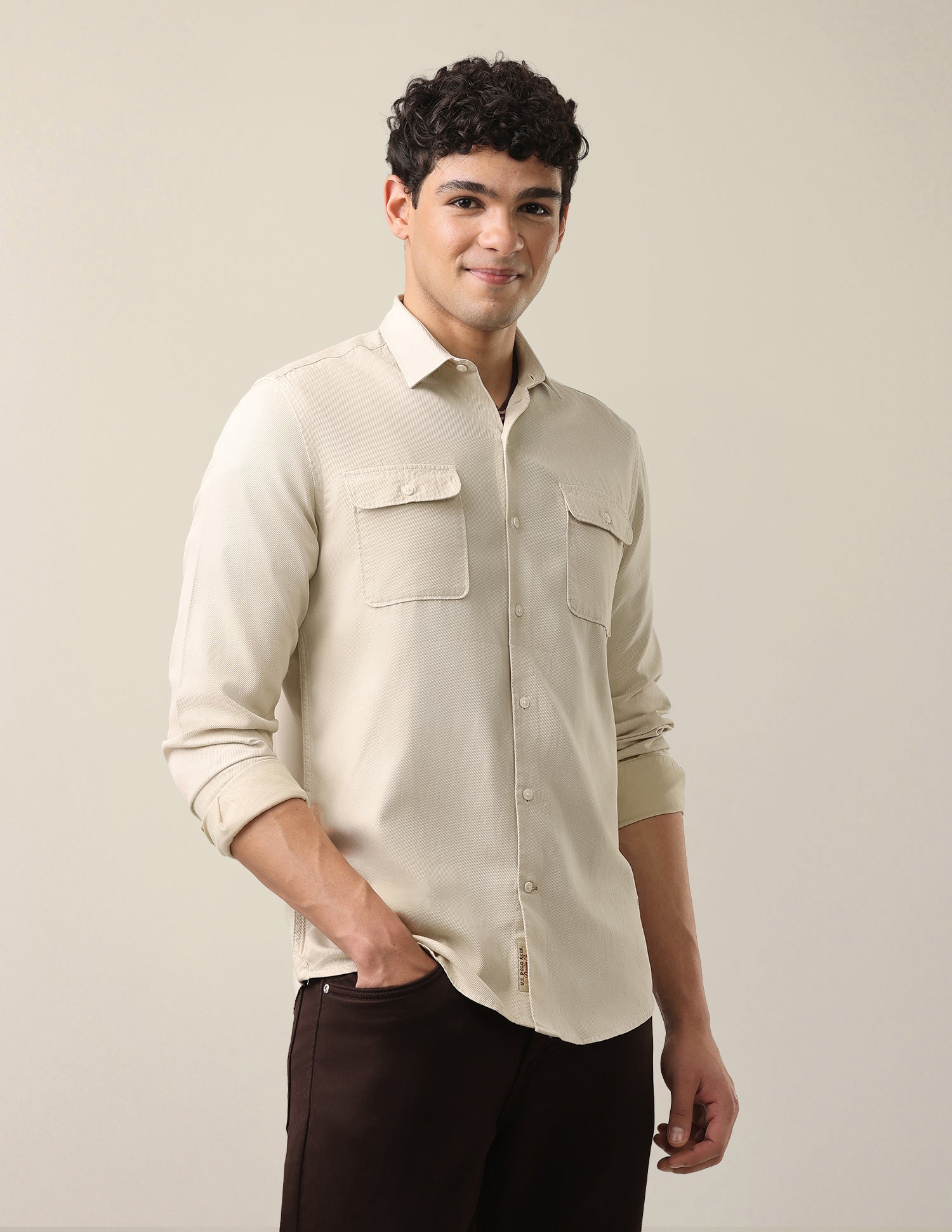 Solid Regular Fit Shirt Ecru - U.S. Polo Assn. India | Large