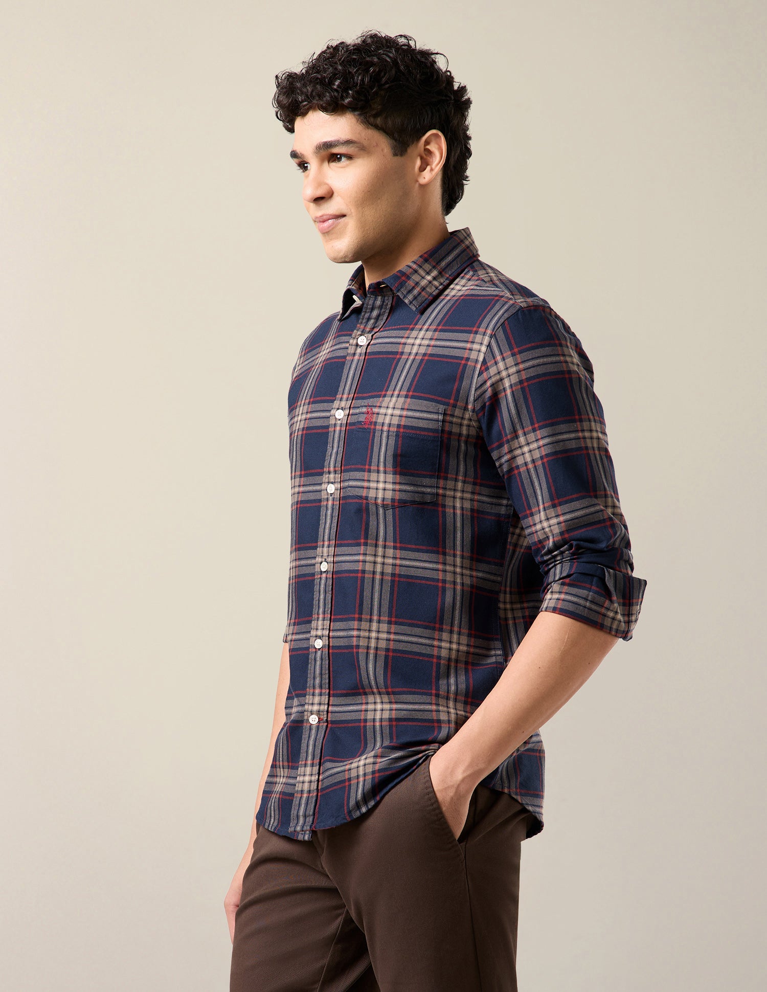 Grid Tattersall Checked Regular Fit Shirt Navy - U.S. Polo Assn. India | Large