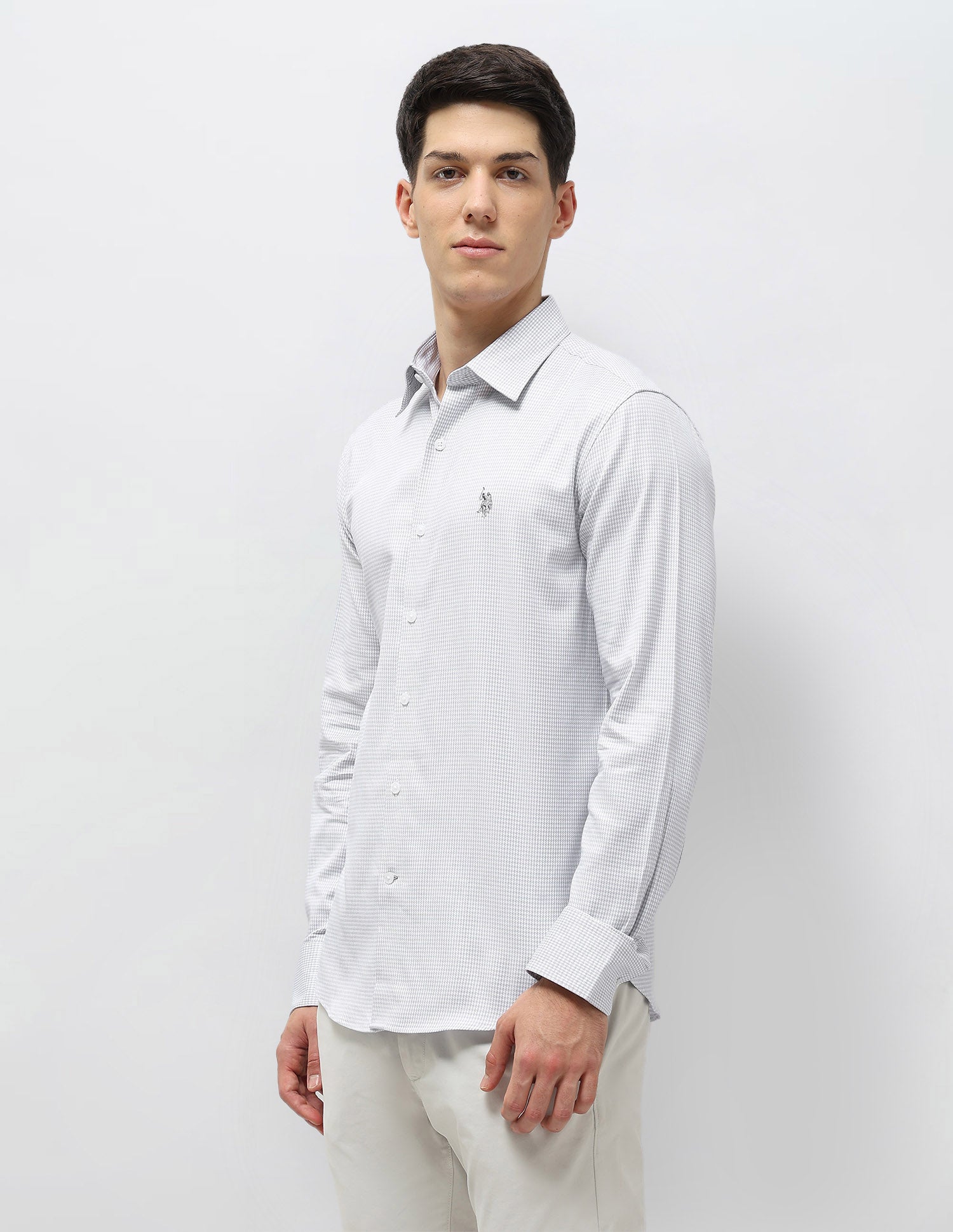Houndstooth Self Design Tailored Fit Shirt Grey - U.S. POLO ASSN. | Large