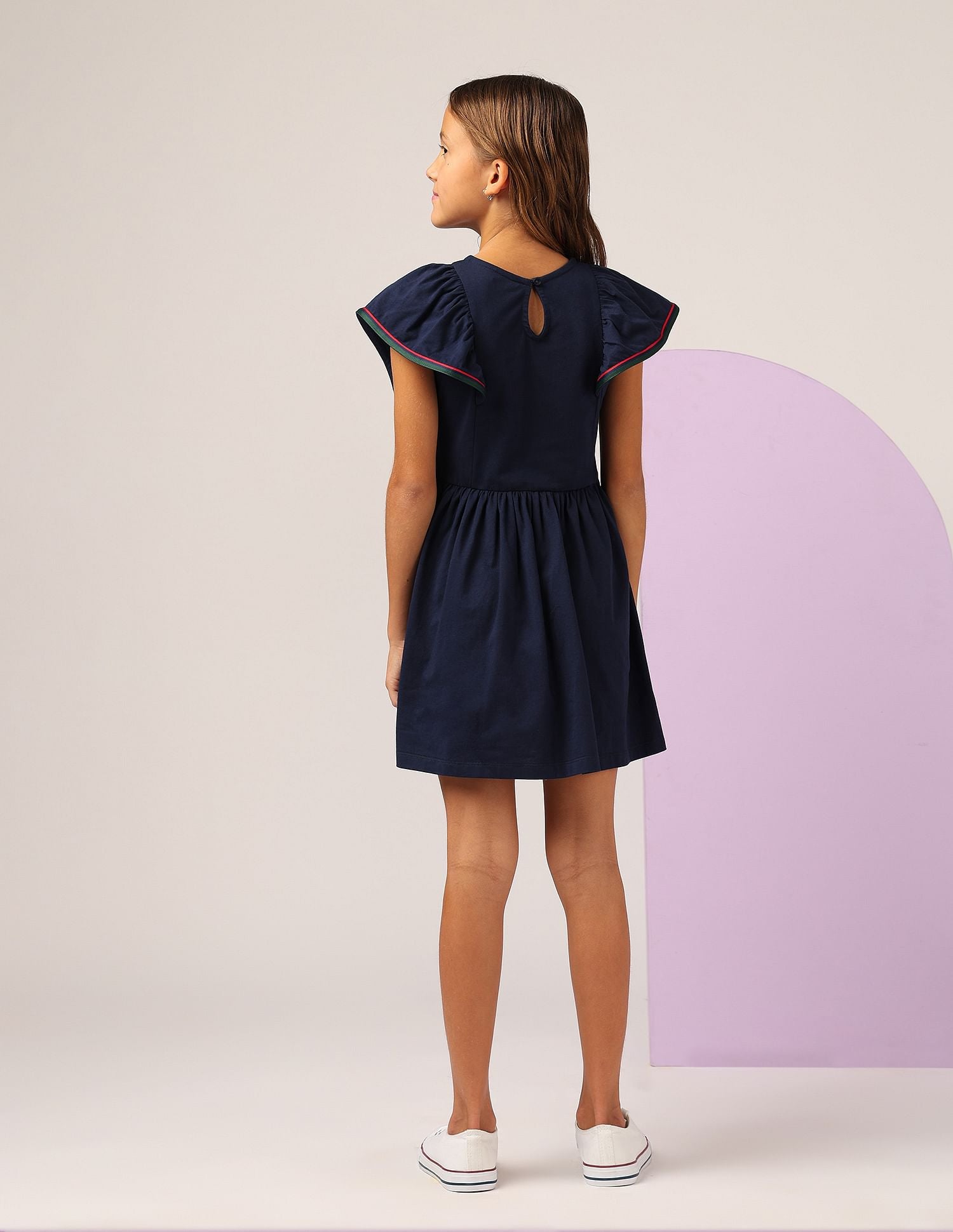Girls Ruffles Fit And Flare Dress Navy - U.S. POLO ASSN. | Large
