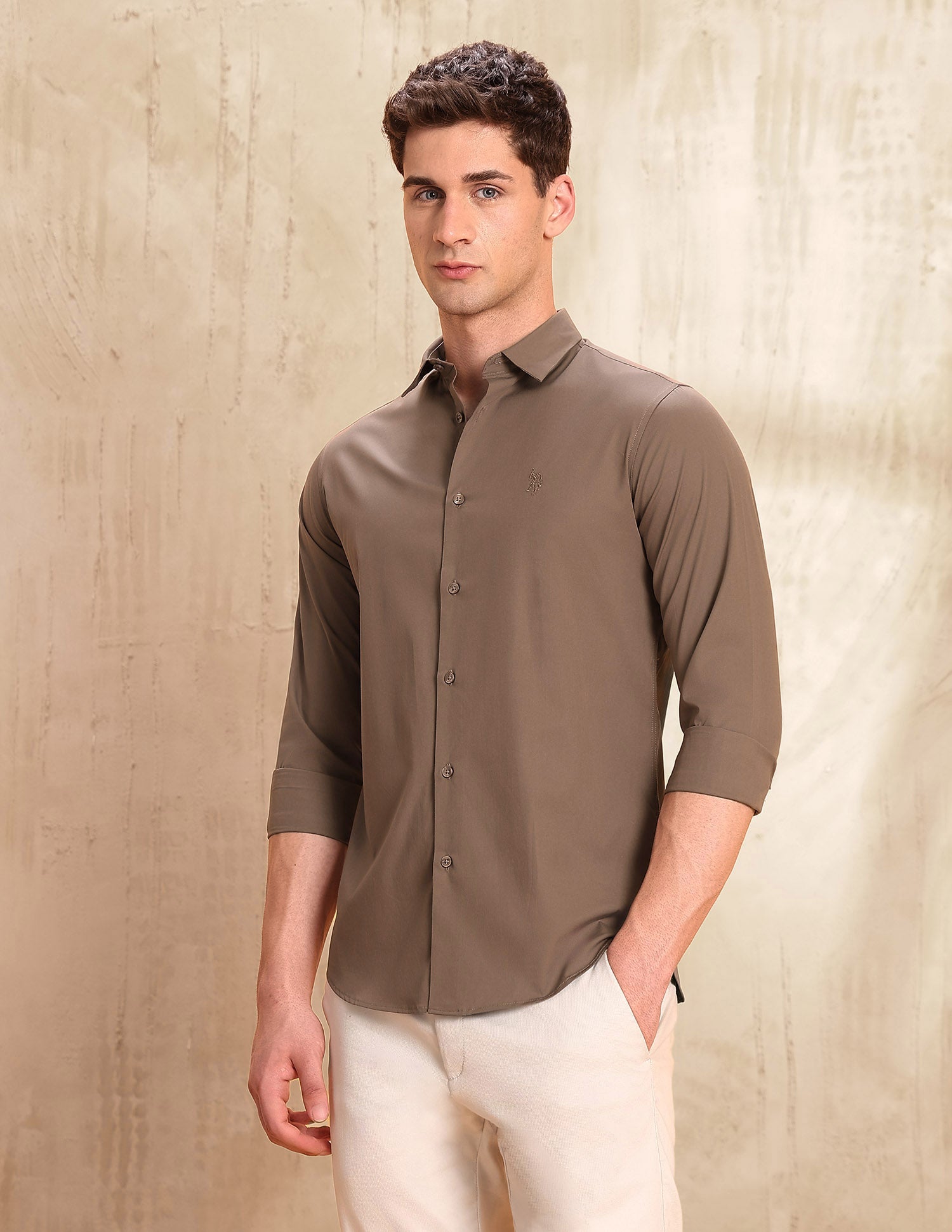 Poplin Tailored Fit Shirt Brown - U.S. POLO ASSN. | Large