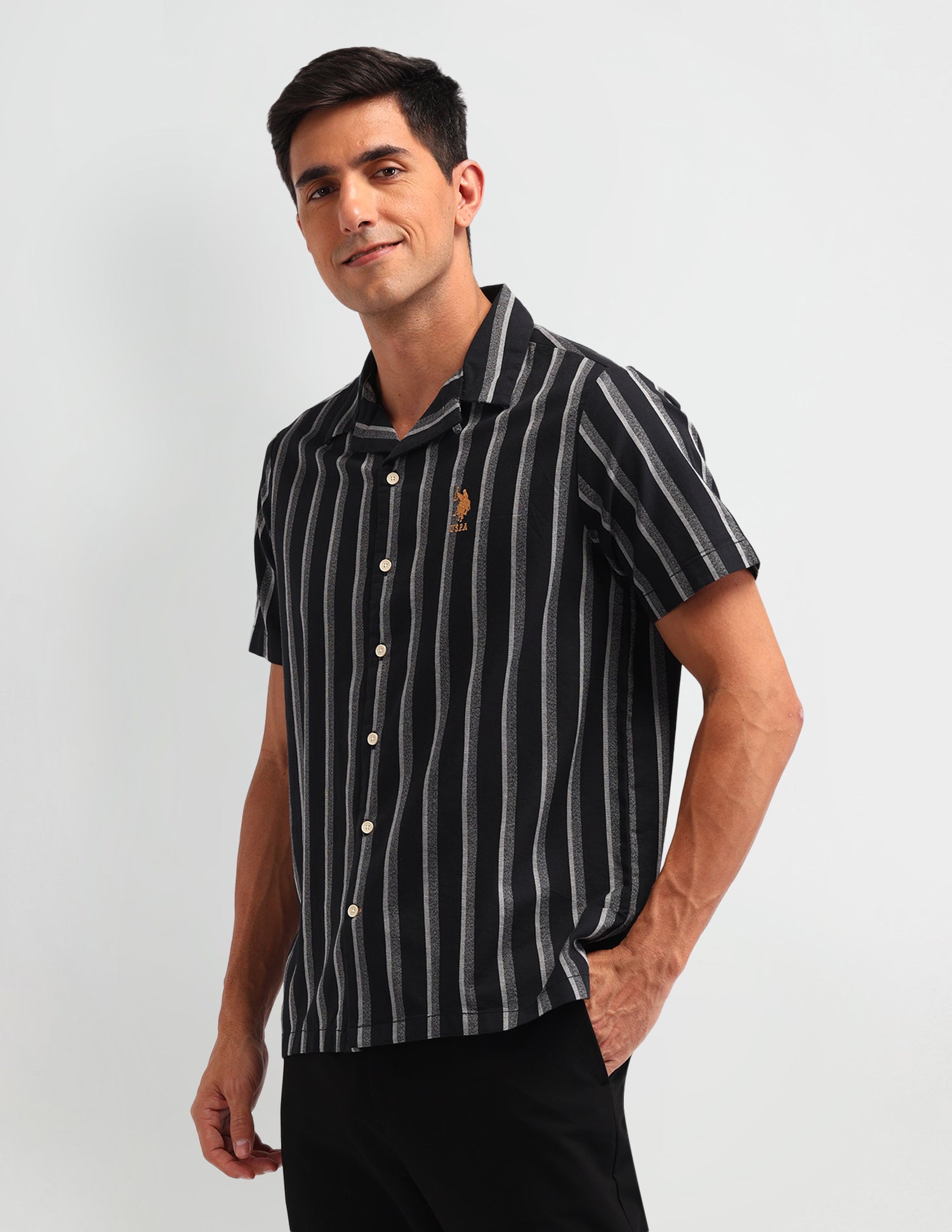 Vertical Striped Slim Fit Shirt Black - U.S. Polo Assn. India | Large