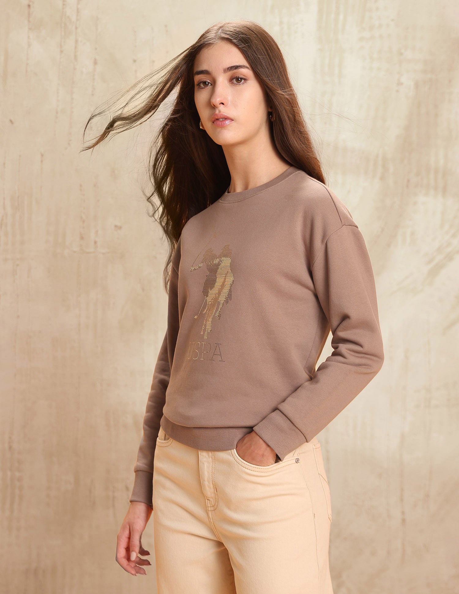 Drop Shoulder Brand Printed Sweatshirt Brown - U.S. POLO ASSN. | Large