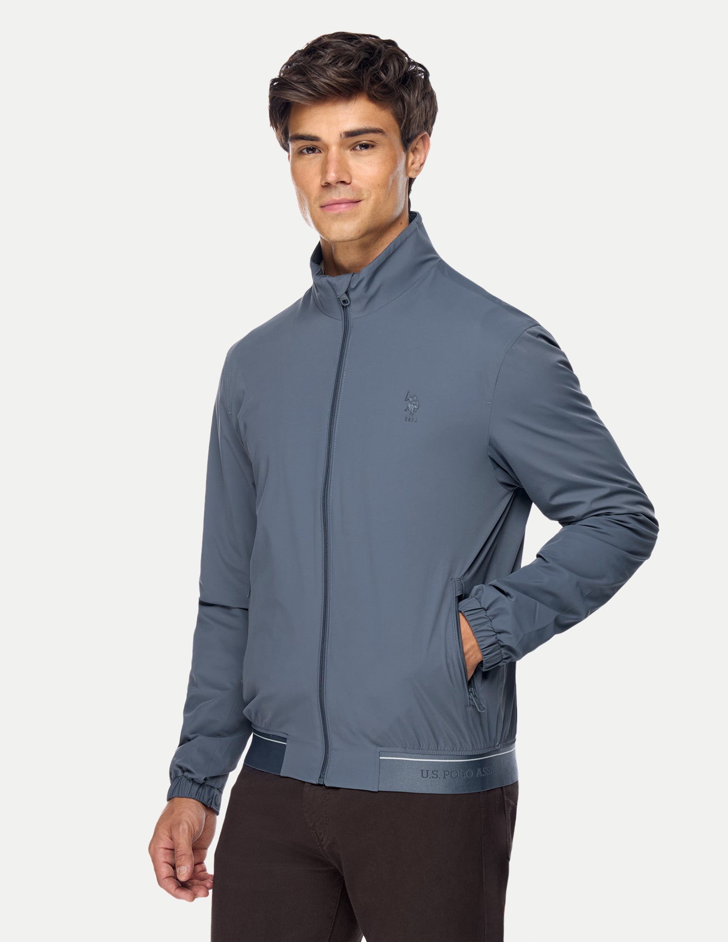 Solid Regular Fit Bomber Jacket Blue - U.S. Polo Assn. India | Large