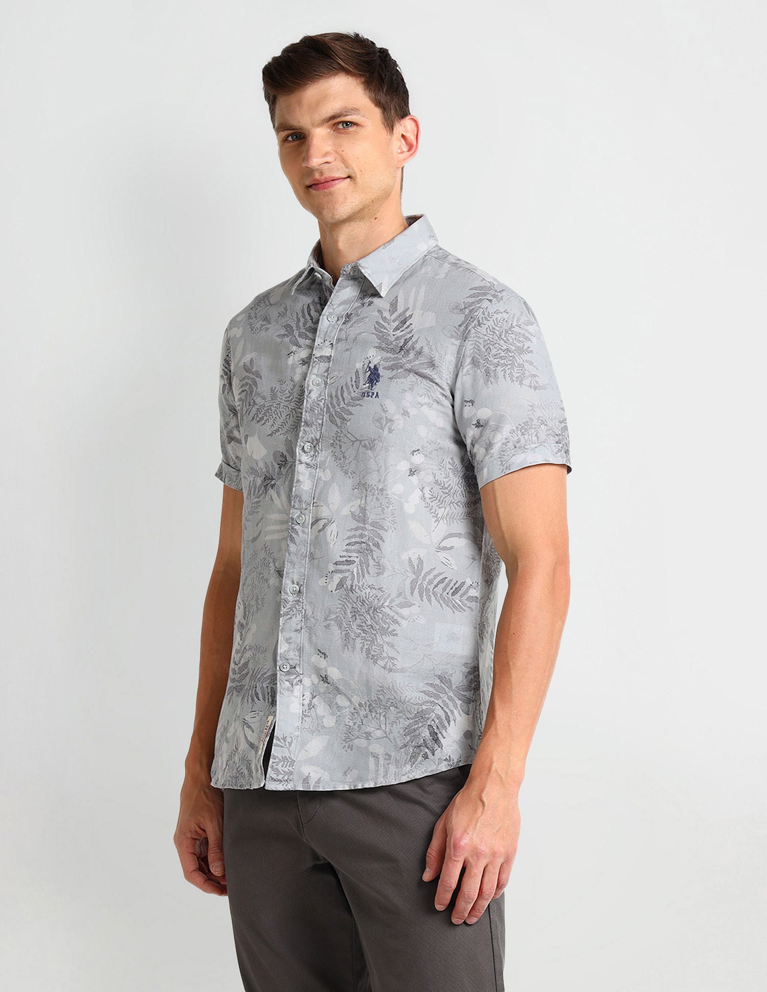 Slim Fit Tropical Print Shirt Grey - U.S. Polo Assn. India | Large