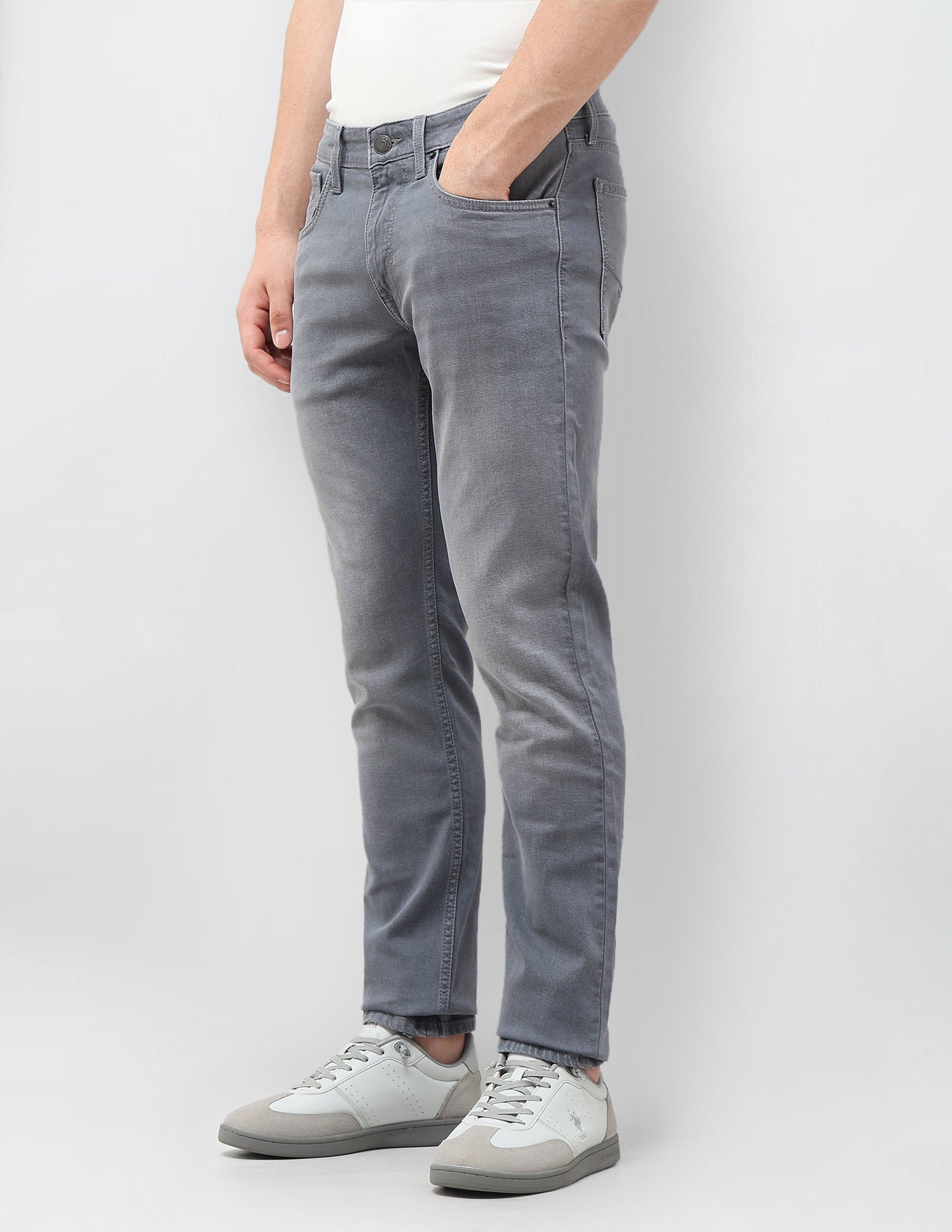 Brandon Slim Tapered Fit Stone Washed Jeans Mid Grey - U.S. POLO ASSN. | Large