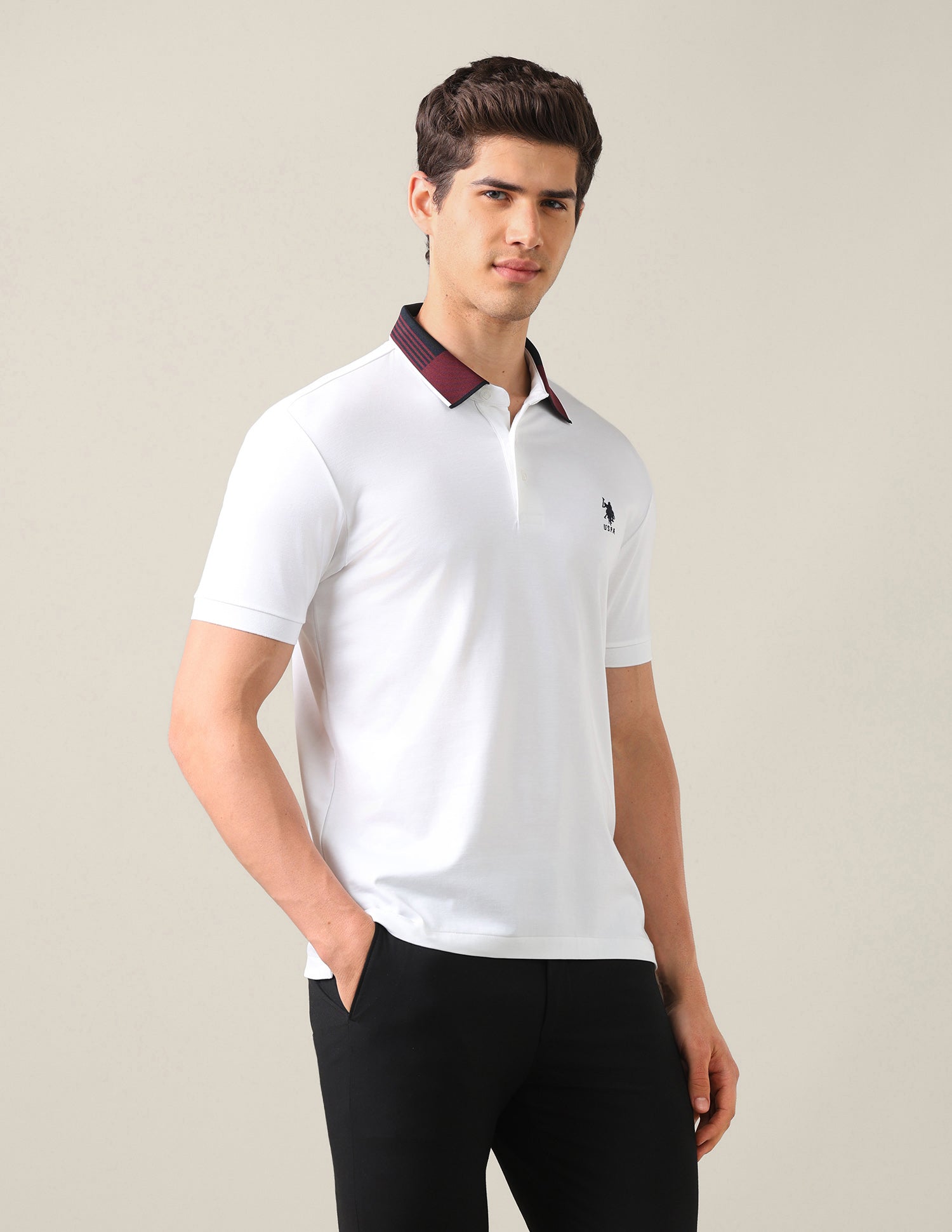 Solid Slim Fit Polo Shirt White - U.S. Polo Assn. India | Large