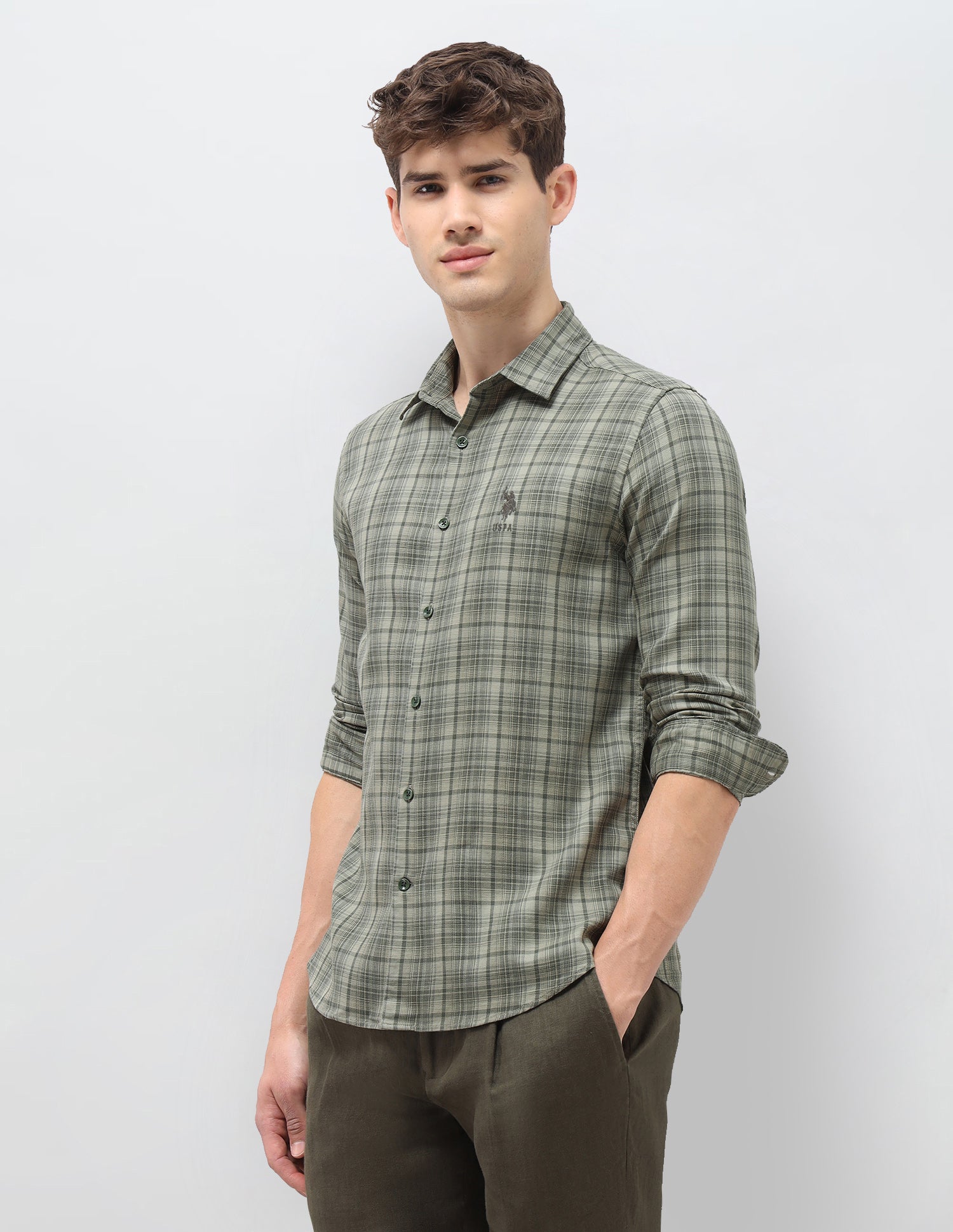 Tartan Checked Dobby Shirt Olive - U.S. Polo Assn. India | Large