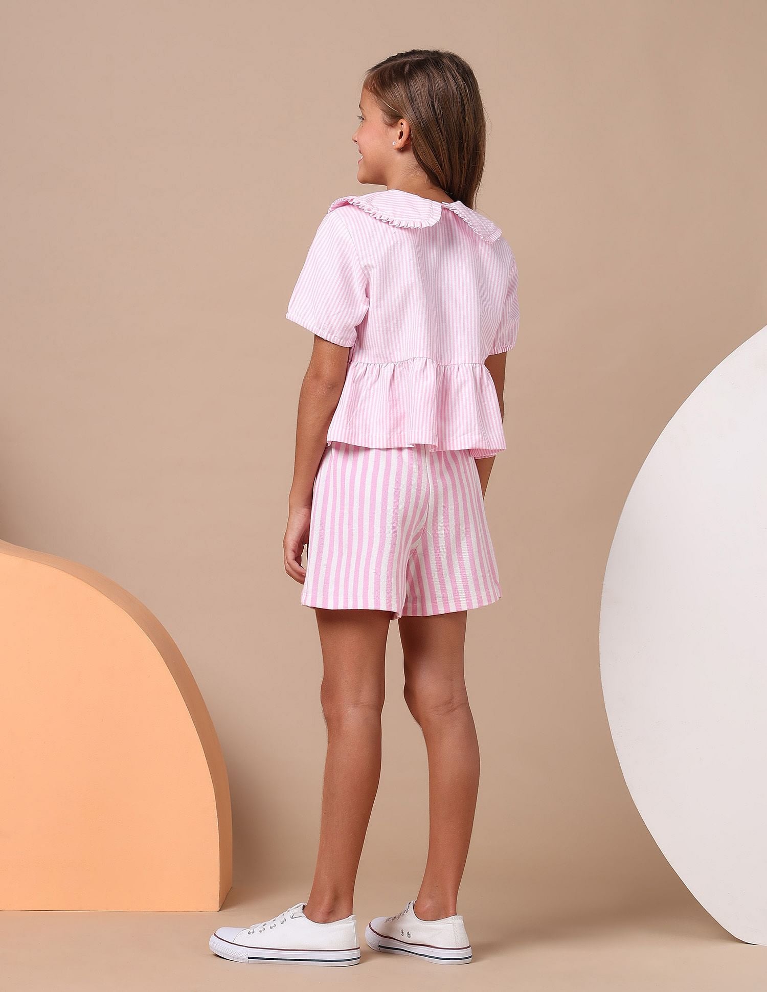 Girls Peter Pan Collar Striped Top Light Pink - U.S. POLO ASSN. | Large