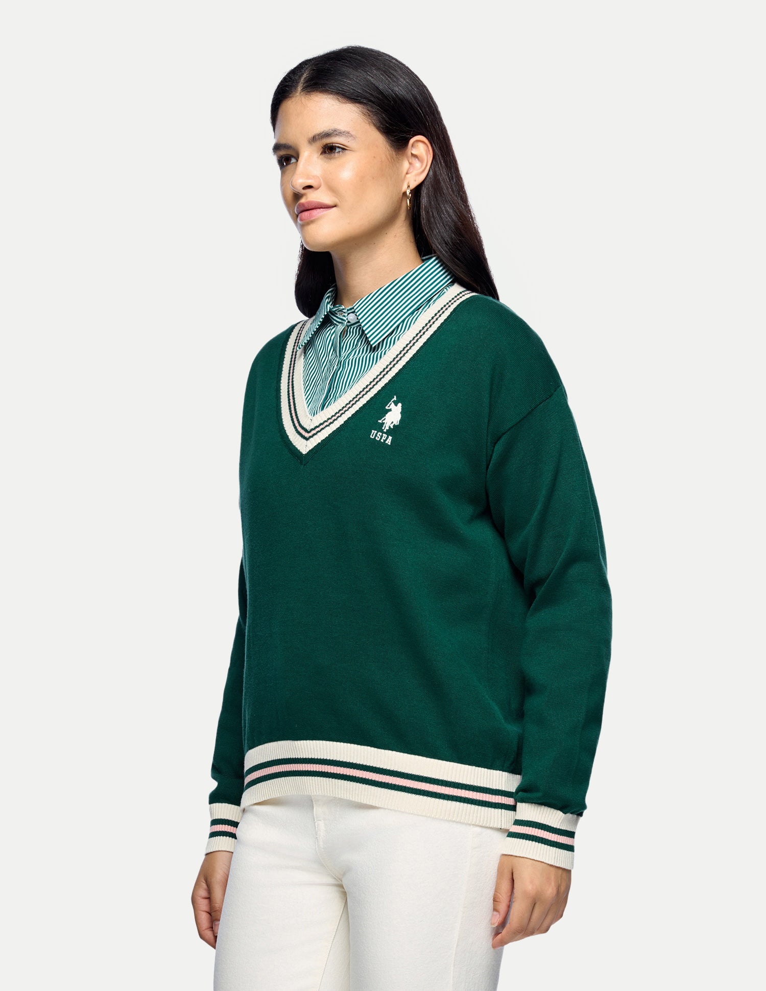 Horizontal Striped Regular Fit Sweater Dark Green - U.S. Polo Assn. India | Large