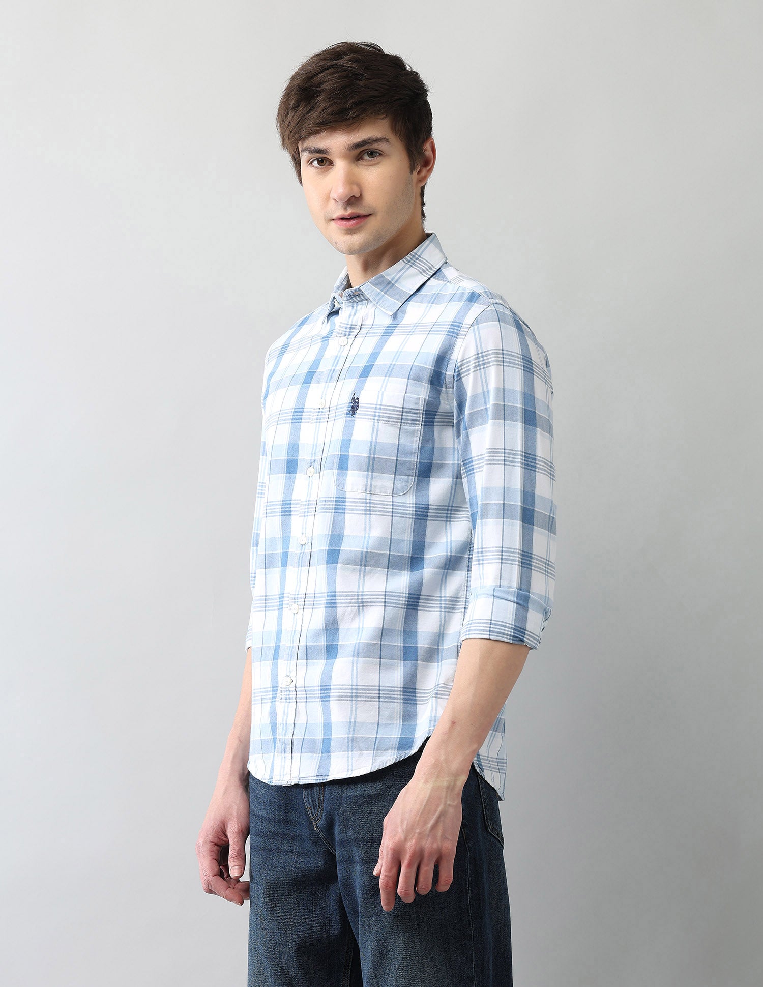 Plaid Checked Regular Fit Twill Shirt Indigo - U.S. Polo Assn. India | Large