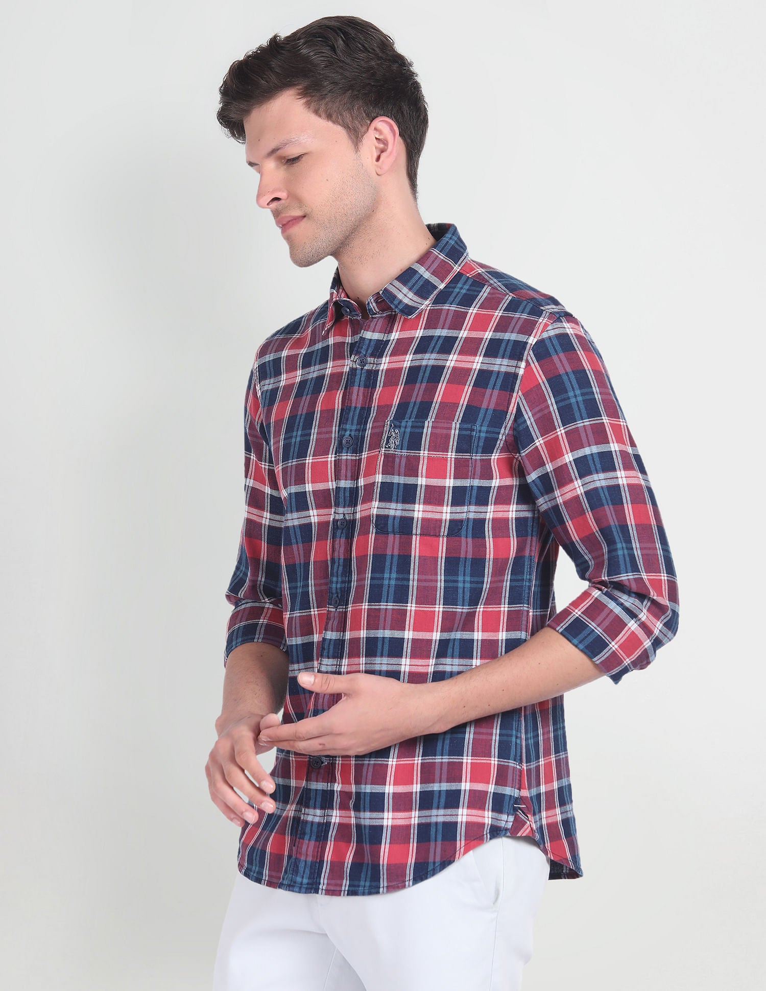 Plaid Check Slim Shirt Red and Navy - U.S. Polo Assn. India | Large