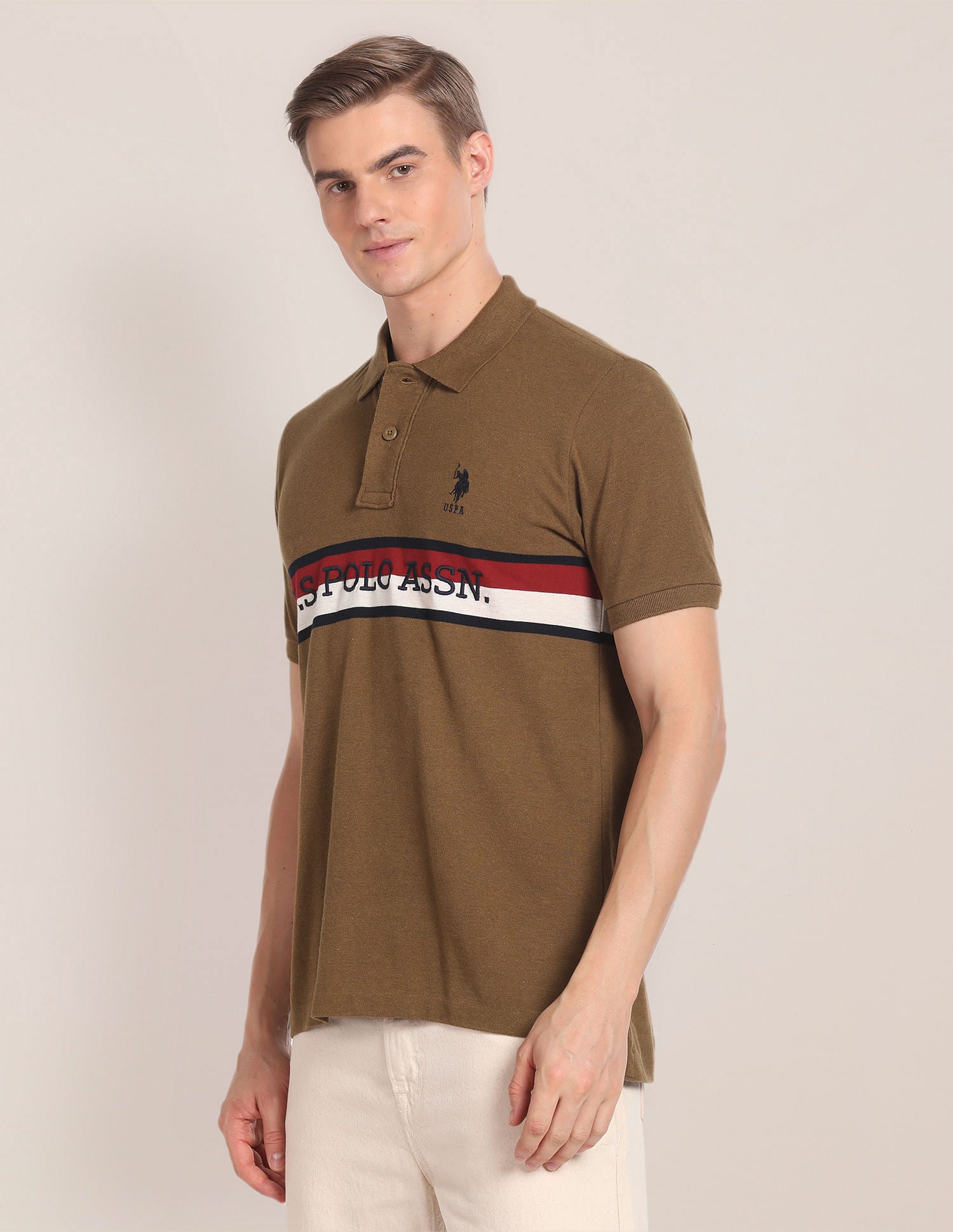 Brand Embroidered Cotton Polo Shirt Ochre - U.S. Polo Assn. India | Large