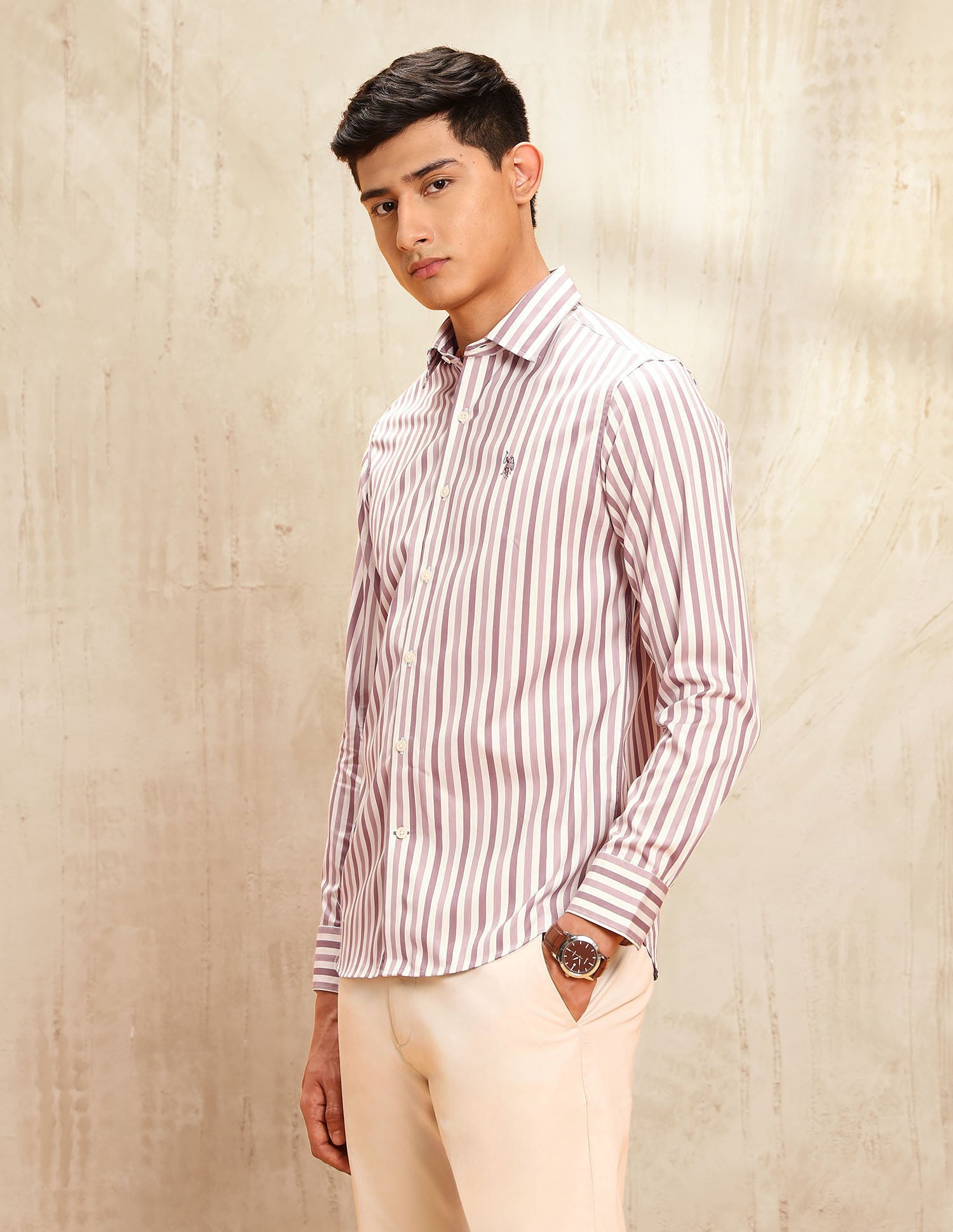 Poplin Vertical Striped Shirt Pink - U.S. POLO ASSN. | Large