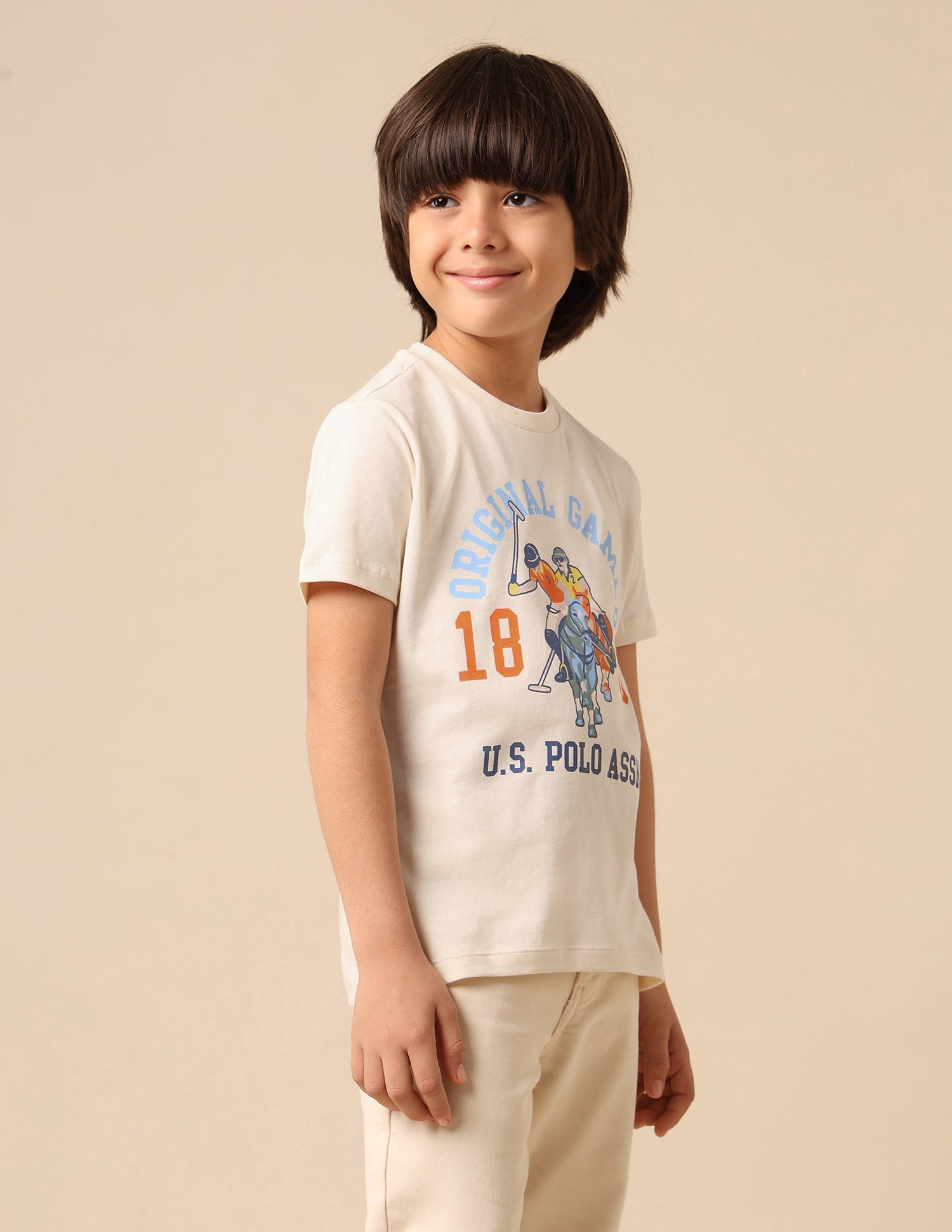 Boys Pure Cotton Graphic Brand Printed T Shirt Off White - U.S. POLO ASSN. | Large