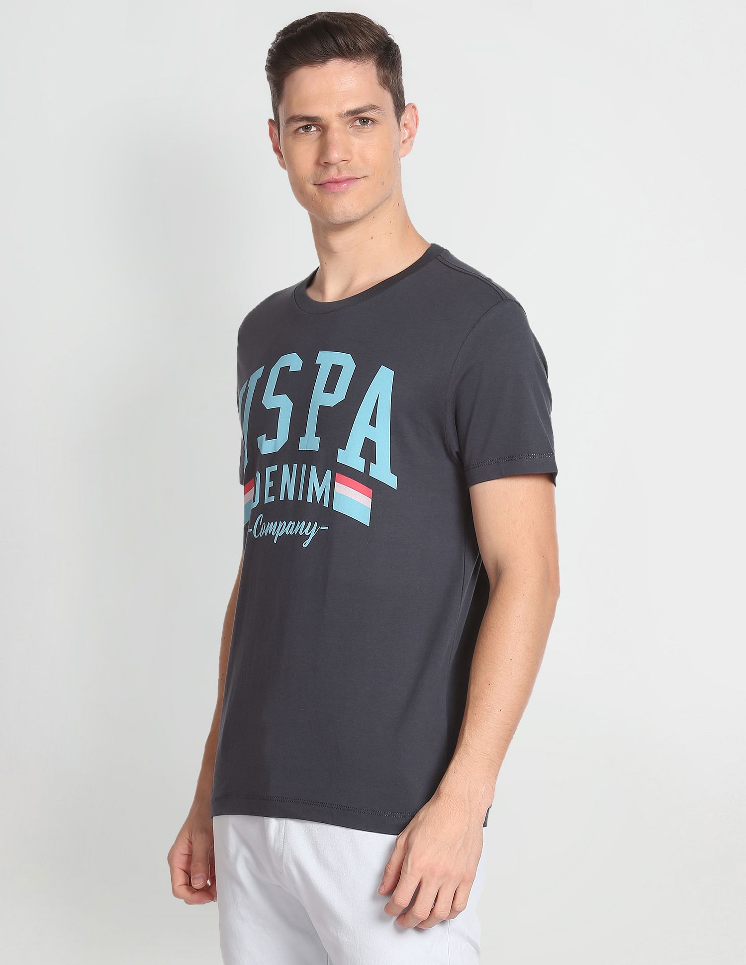 Typographic Print Cotton T-Shirt Dark Grey - U.S. Polo Assn. India | Large