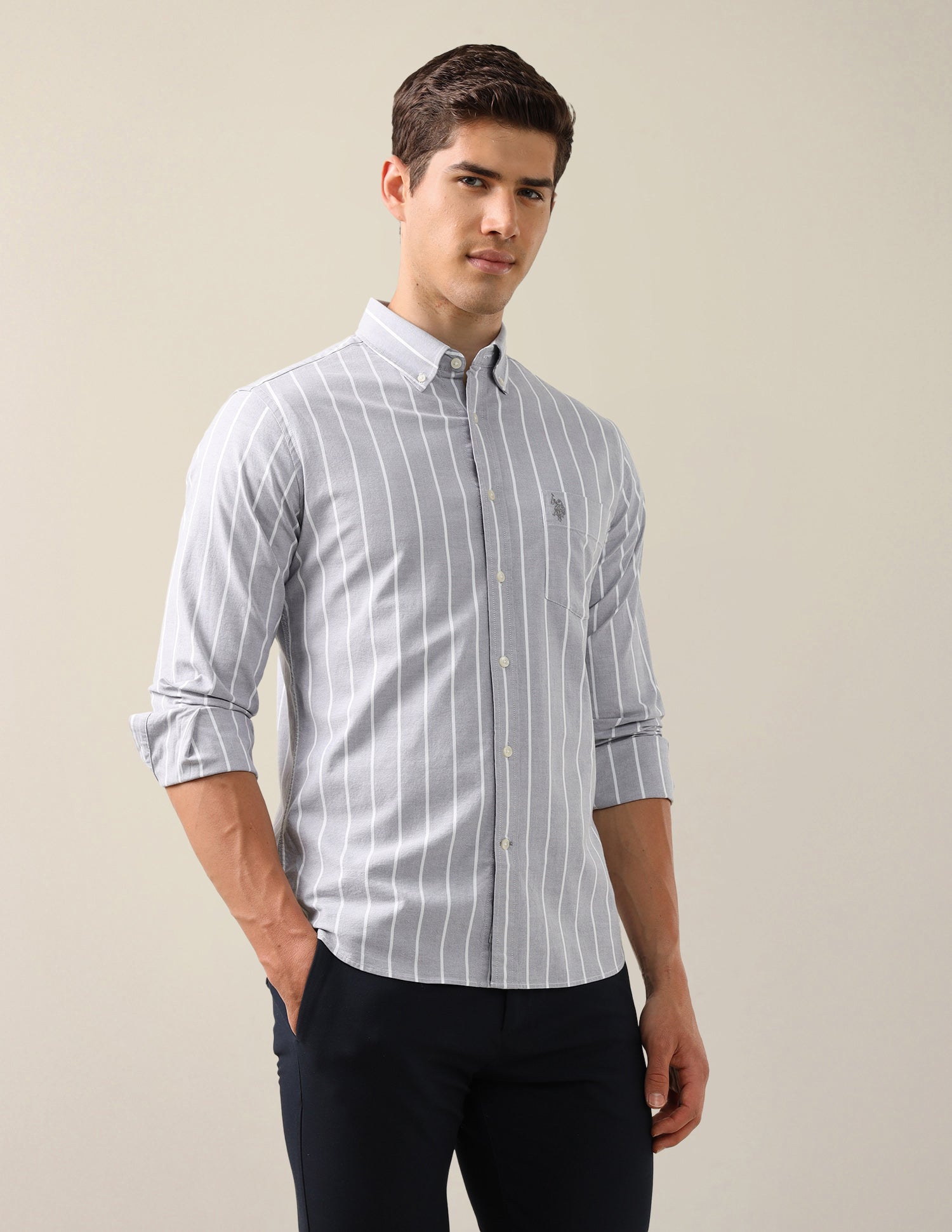 Oxford Tailored Fit Shirt Grey - U.S. Polo Assn. India | Large