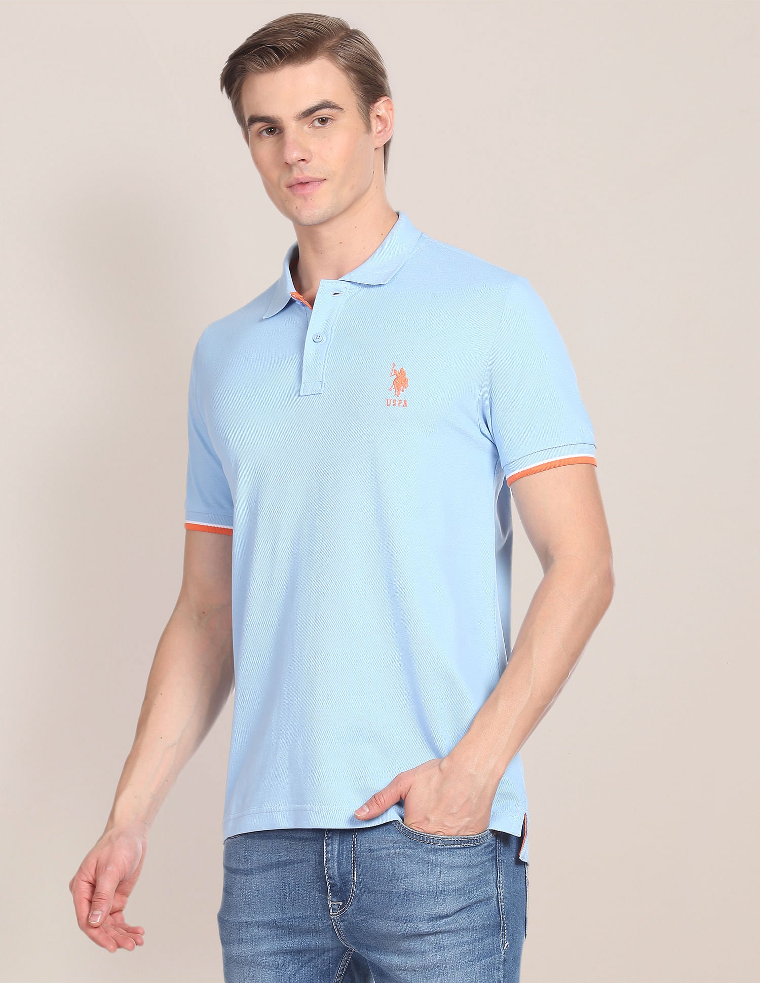 Solid Slim Fit Polo Shirt Light Blue - U.S. Polo Assn. India | Large