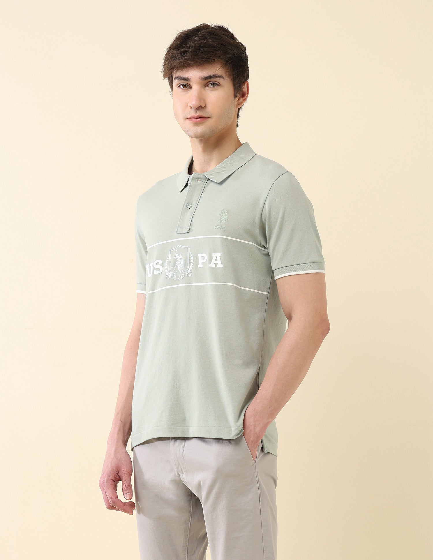 Brand Printed Slim Fit Classic Polo Shirt Light Green - U.S. Polo Assn. India | Large