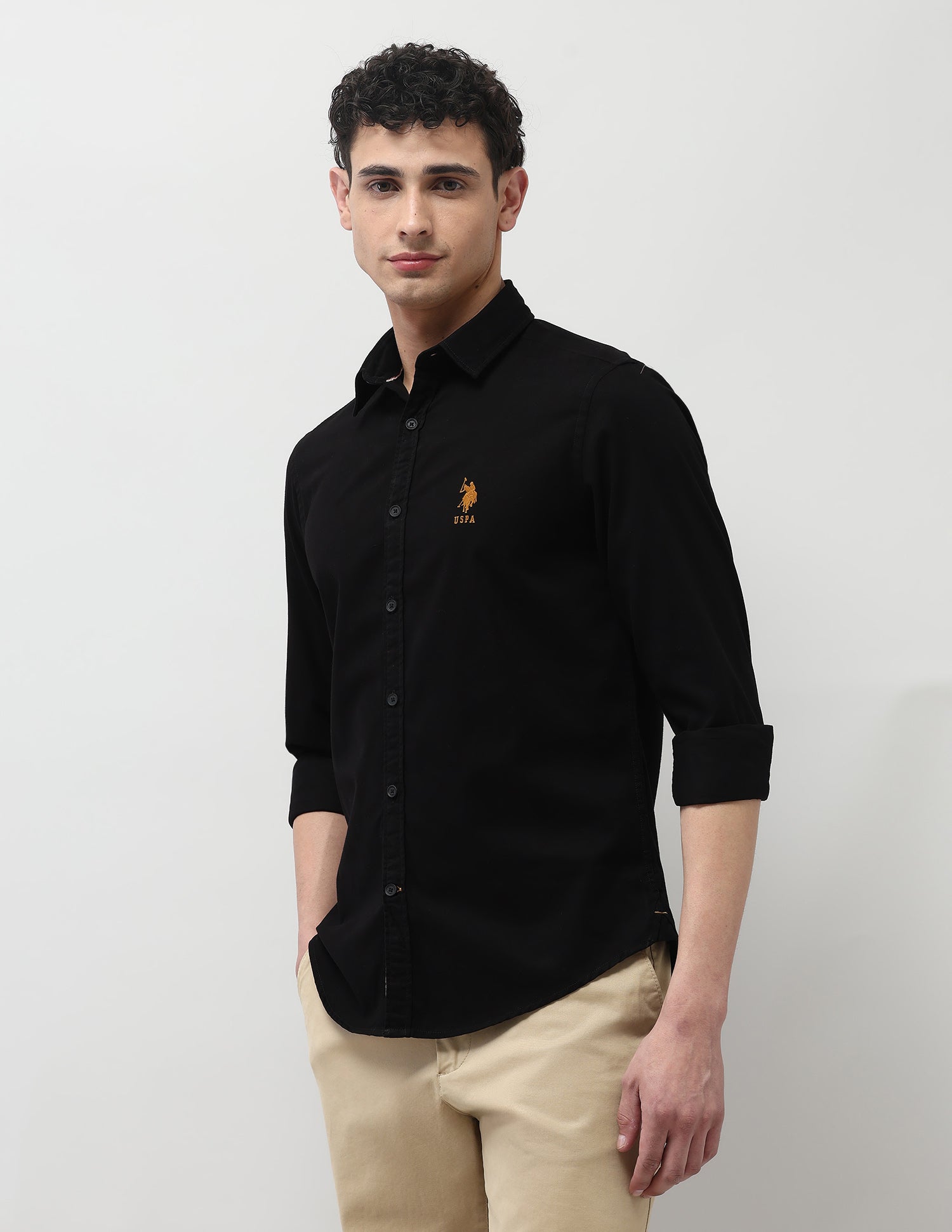 Twill Pure Cotton Shirt Black - U.S. Polo Assn. India | Large