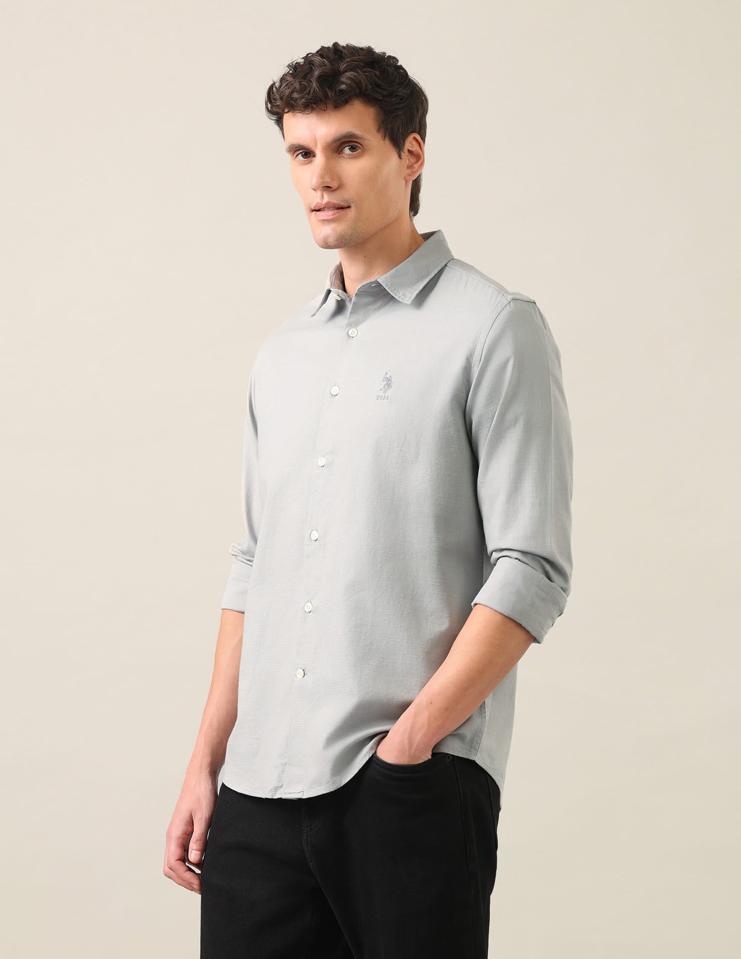 Solid Dobby Shirt Grey - U.S. Polo Assn. India | Large