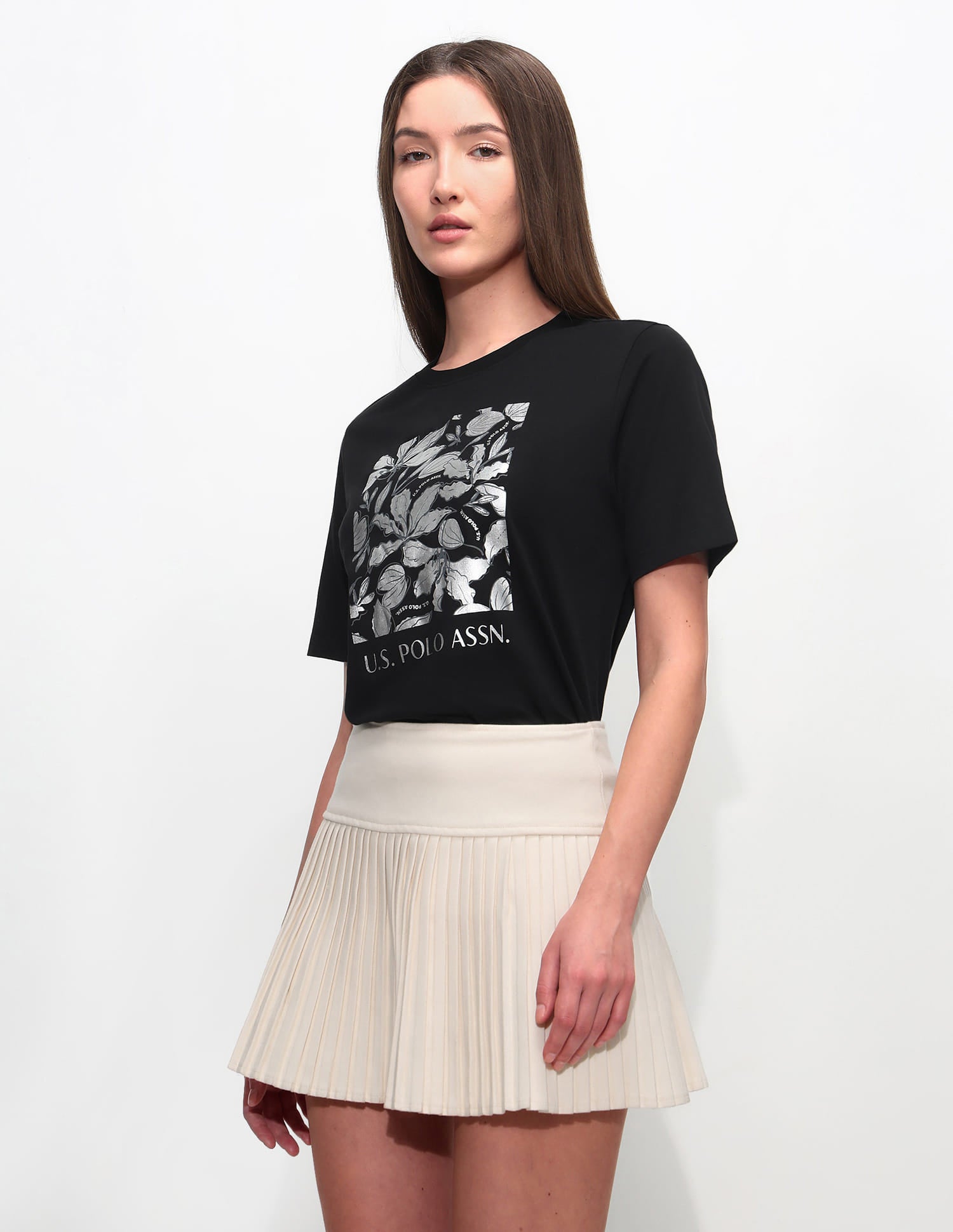 Boxy Fit Floral Printed T-Shirt Black - U.S. Polo Assn. India | Large