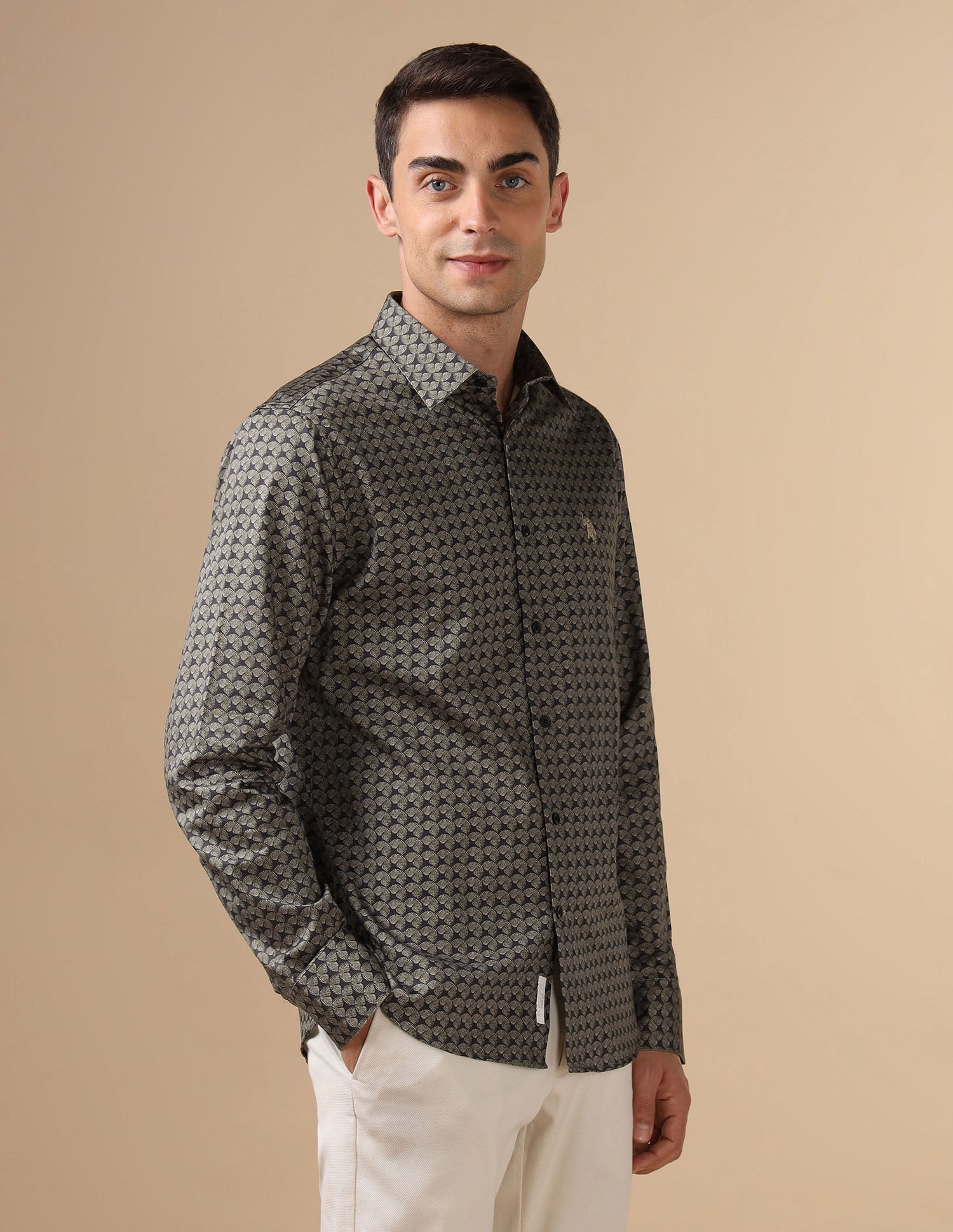 All Over Printed Pure Cotton Shirt Brown - U.S. POLO ASSN. | Large