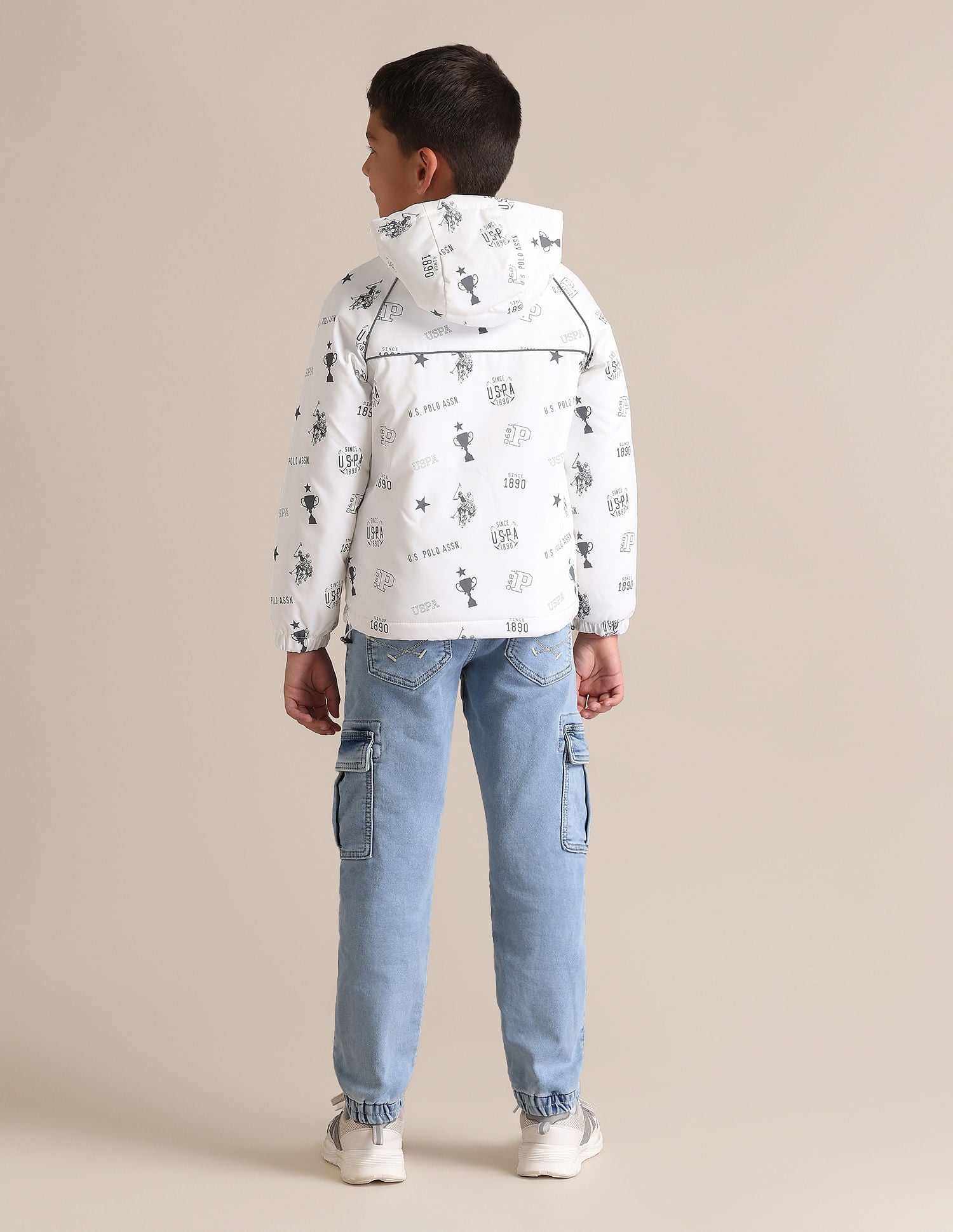 Boys Printed Hooded Jackets White - U.S. POLO ASSN. | Large