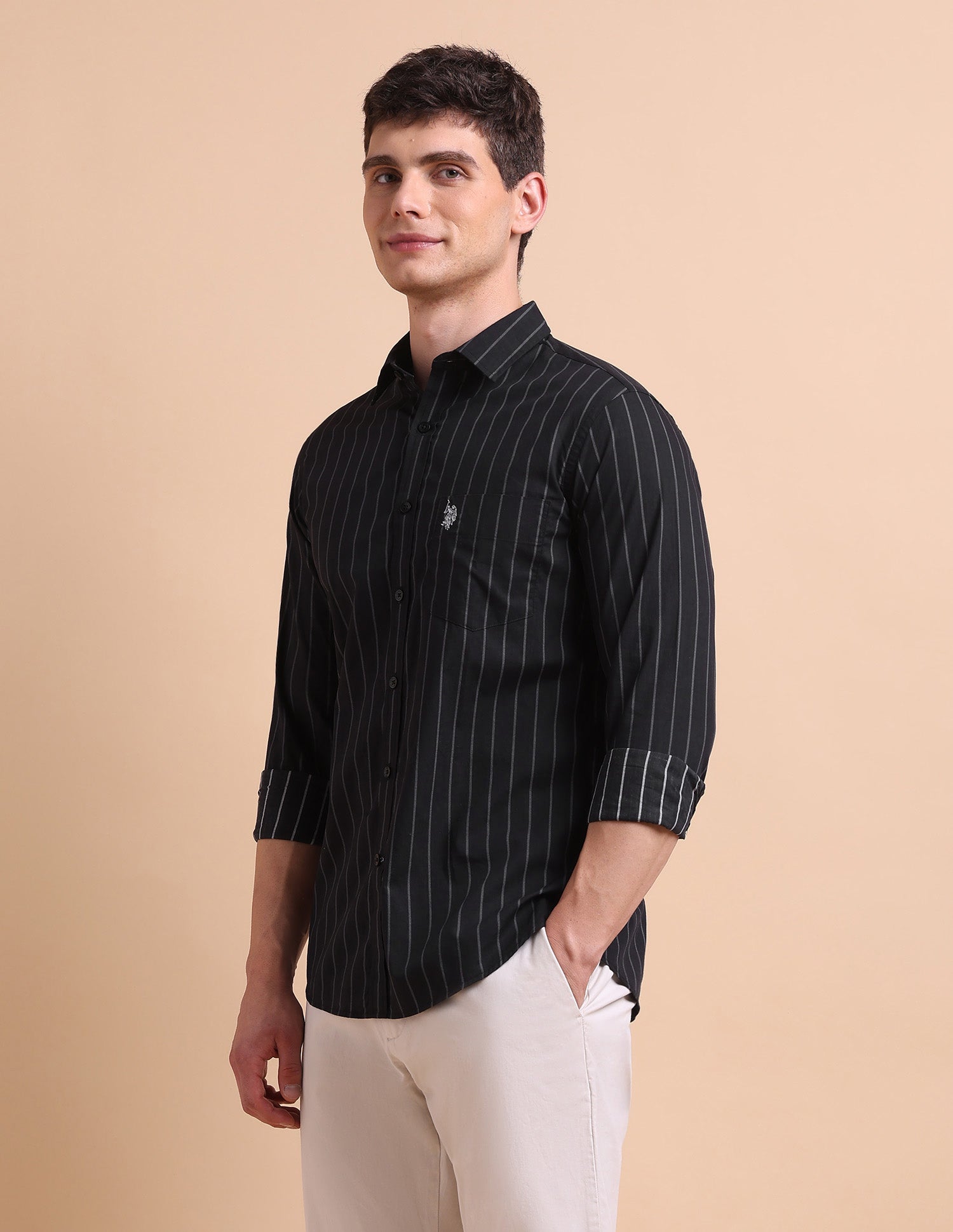 Vertical Striped Tailored Fit Shirt Black - U.S. POLO ASSN. | Large