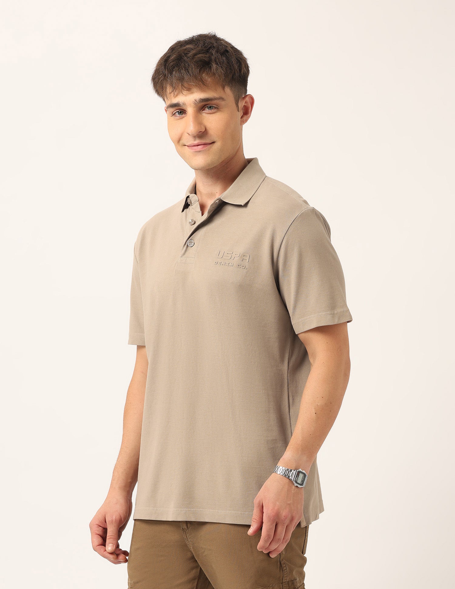 Solid Relaxed Fit Polo Shirt Beige - U.S. Polo Assn. India | Large