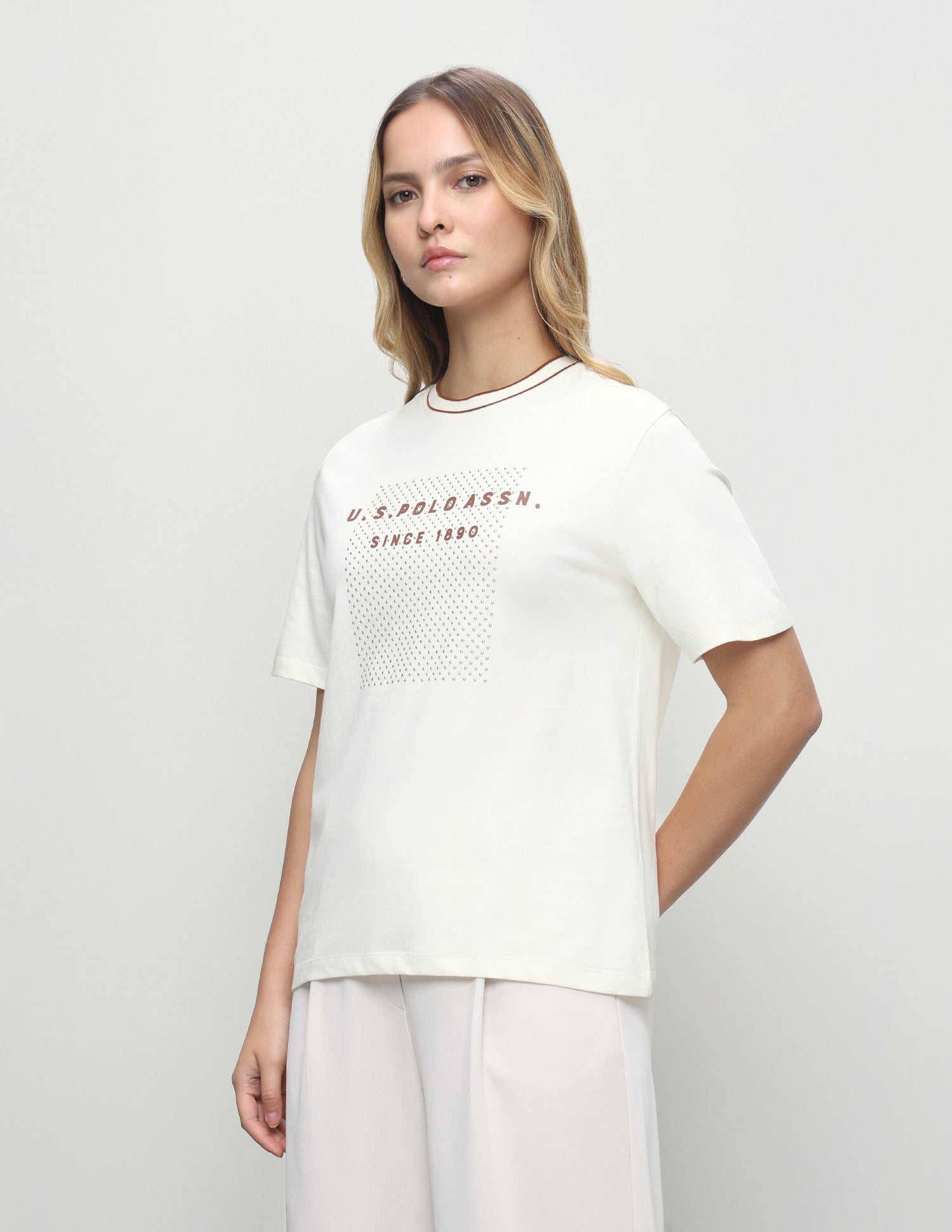 Embellished Boxy Fit T-Shirt Off-White - U.S. Polo Assn. India | Large