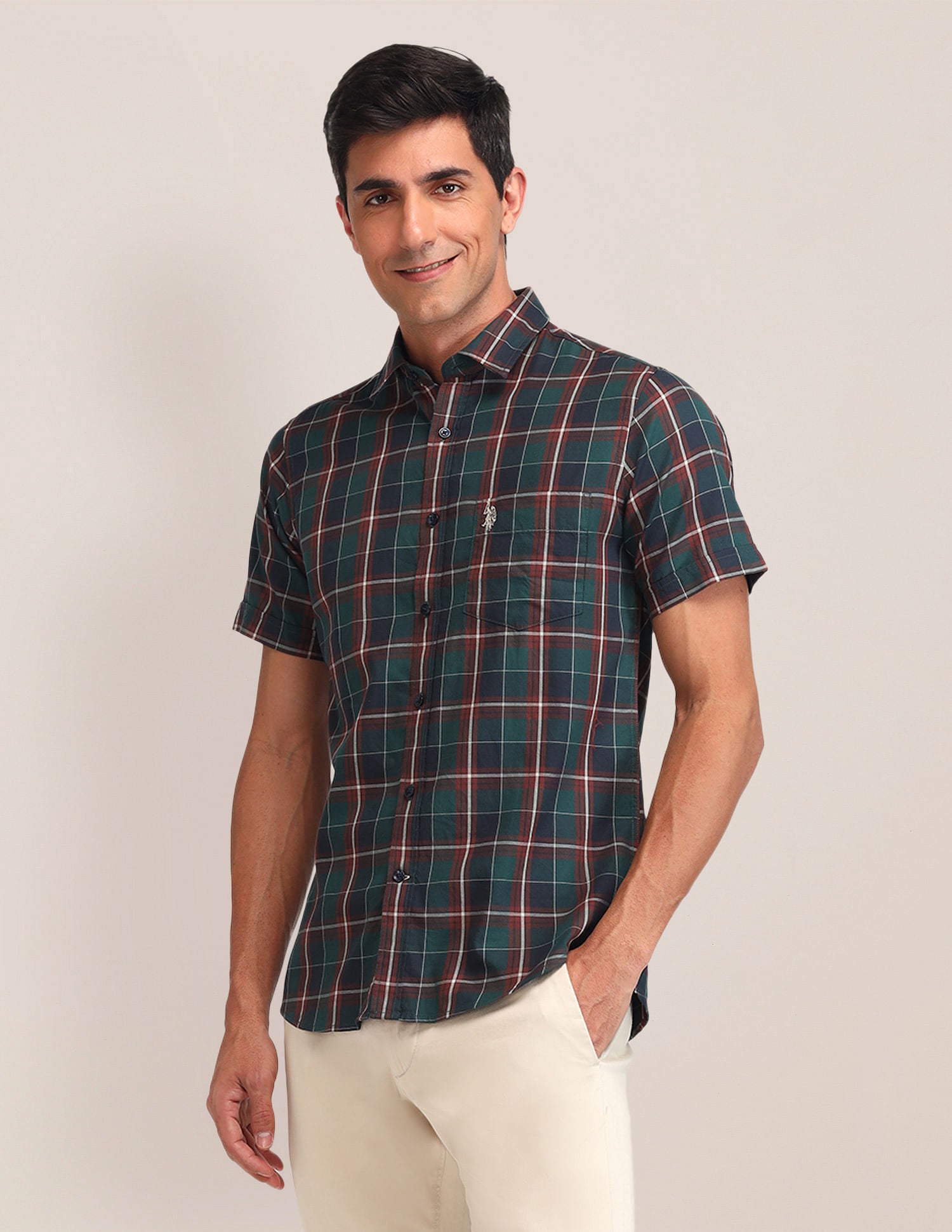 Tailored Fit Twill Shirt Dark Green - U.S. Polo Assn. India | Large