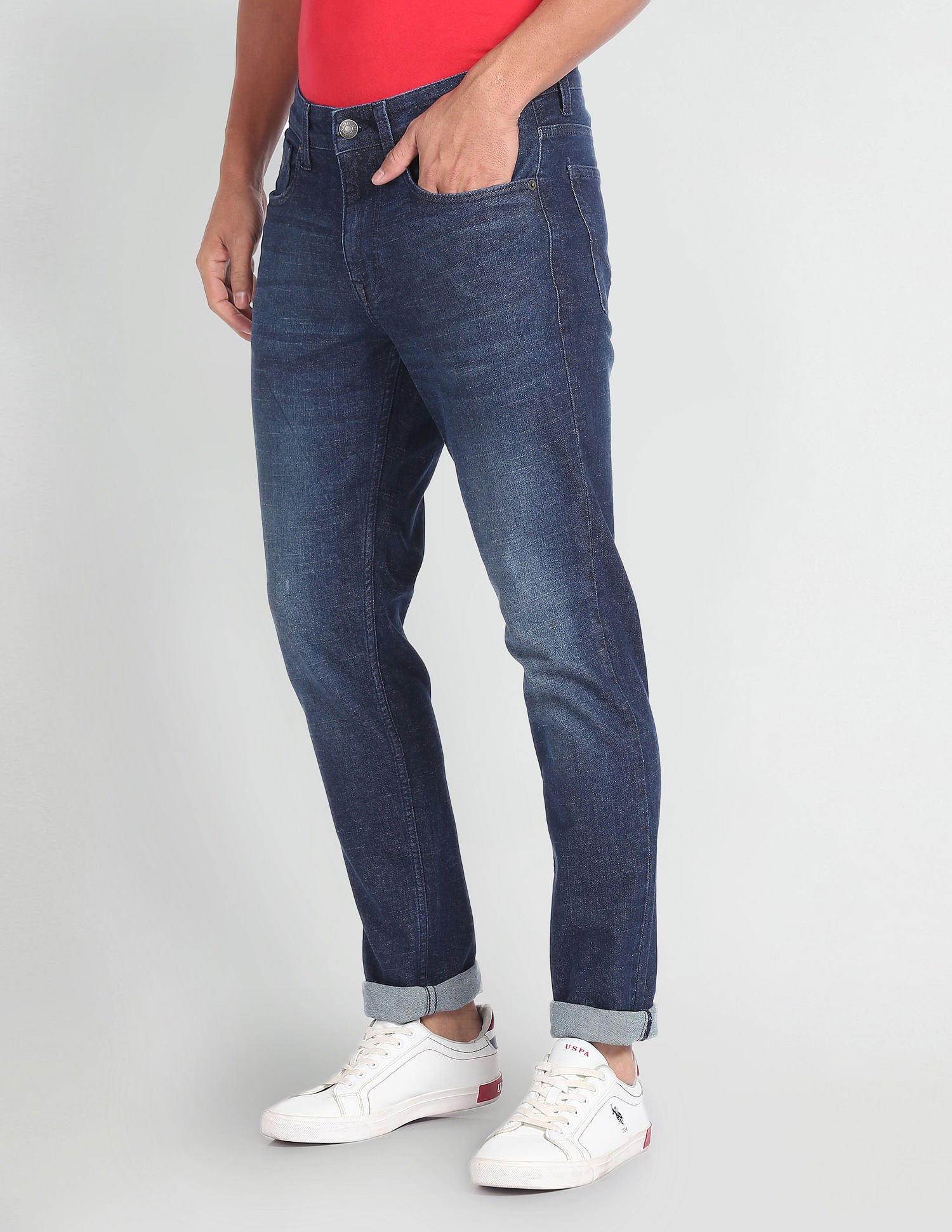 Brandon Slim Tapered Fit Stone Wash Jeans Dark Blue - U.S. Polo Assn. India | Large
