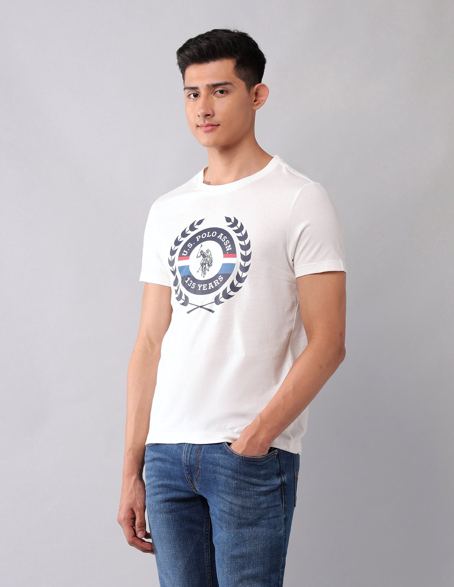 Pure Cotton Brand Printed T-Shirt Ivory - U.S. Polo Assn. India | Large