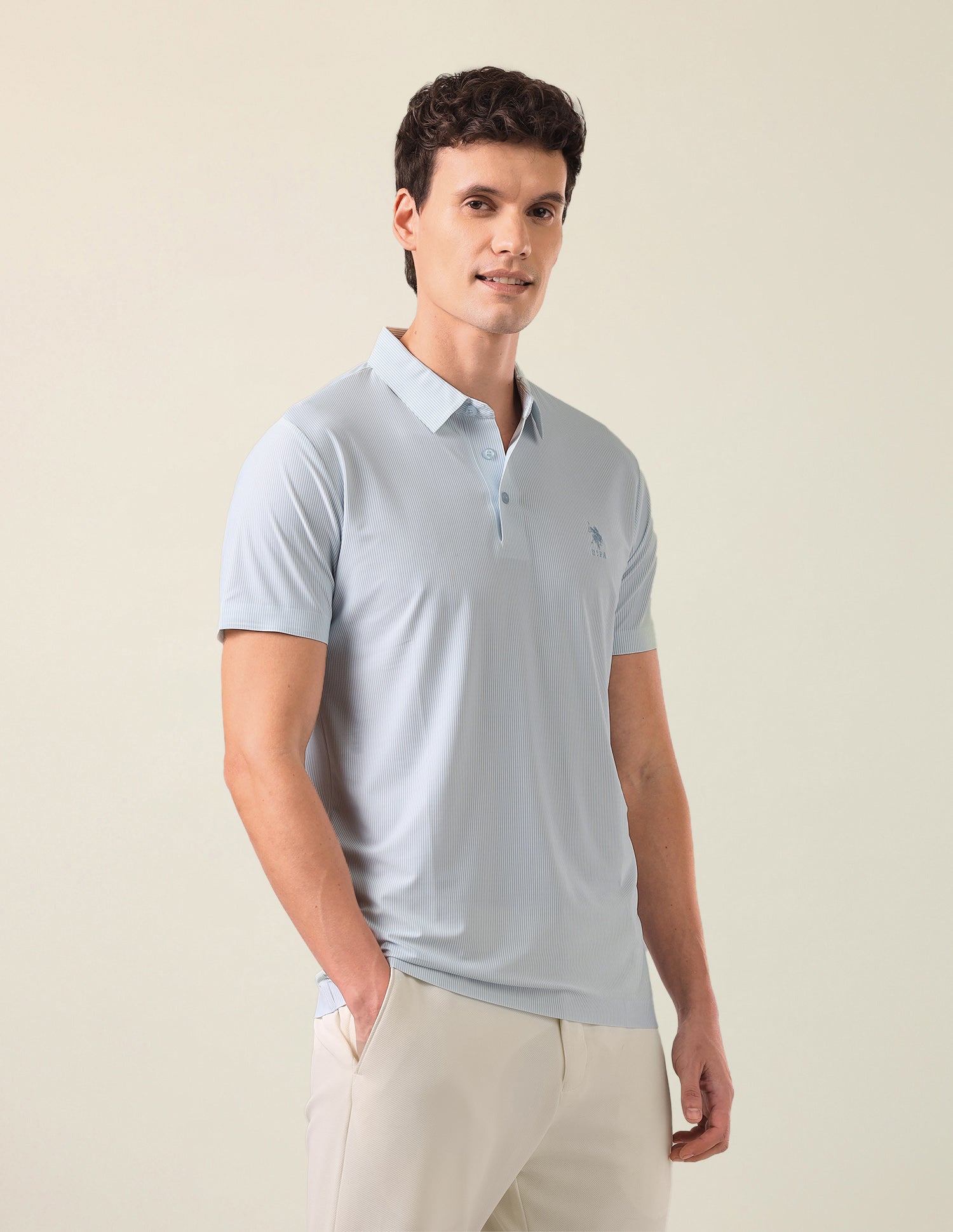 Vertical Striped Slim Fit Polo Shirt Light Blue - U.S. Polo Assn. India | Large