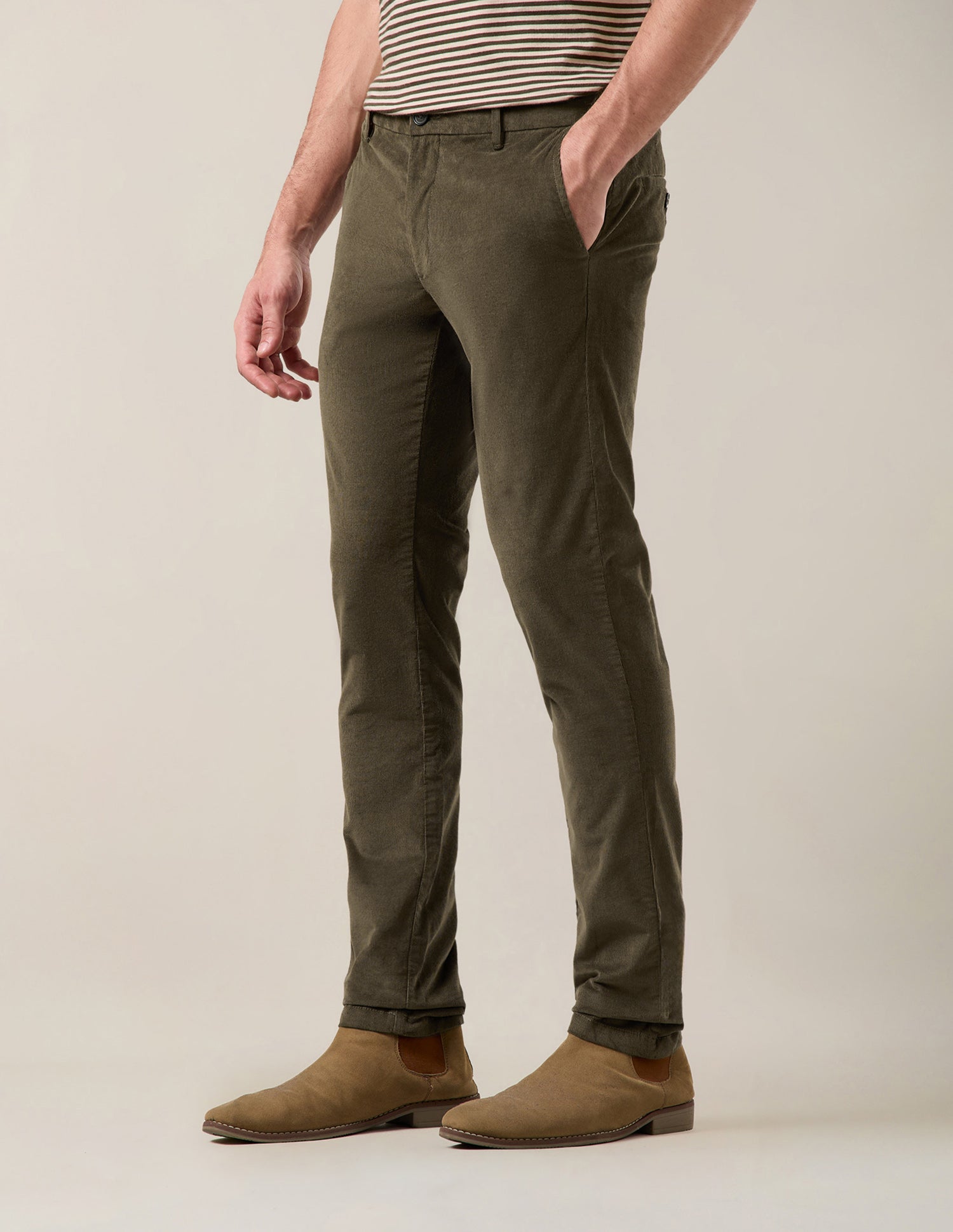 Denver Slim Fit Corduroy Trousers Light Olive - U.S. Polo Assn. India | Large