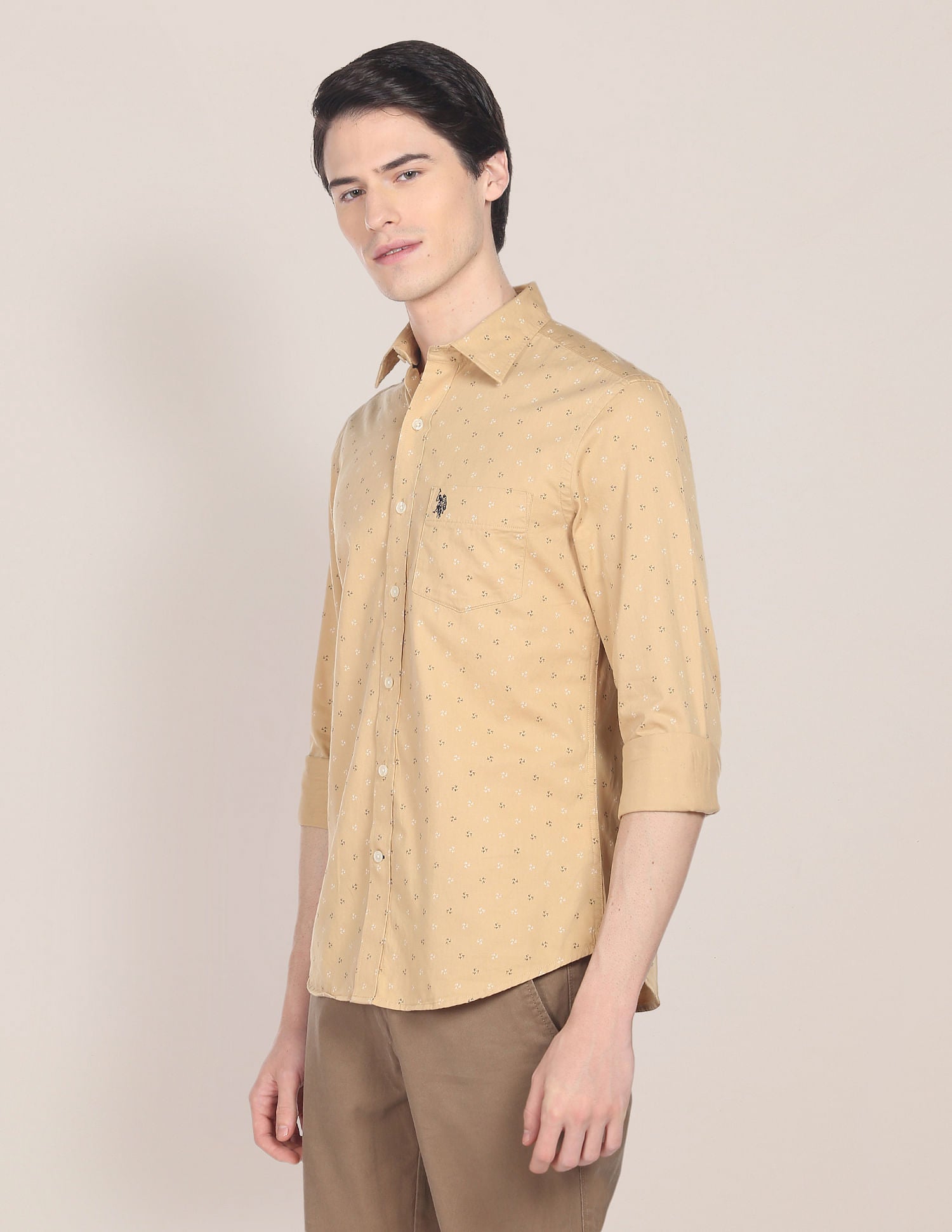 Motif Print Twill Shirt Beige - U.S. Polo Assn. India | Large