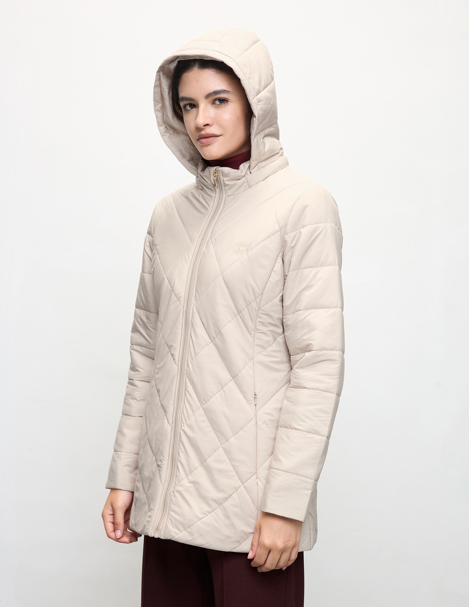 Longline Detachable Hood Quilted Jacket Ecru - U.S. Polo Assn. India | Large