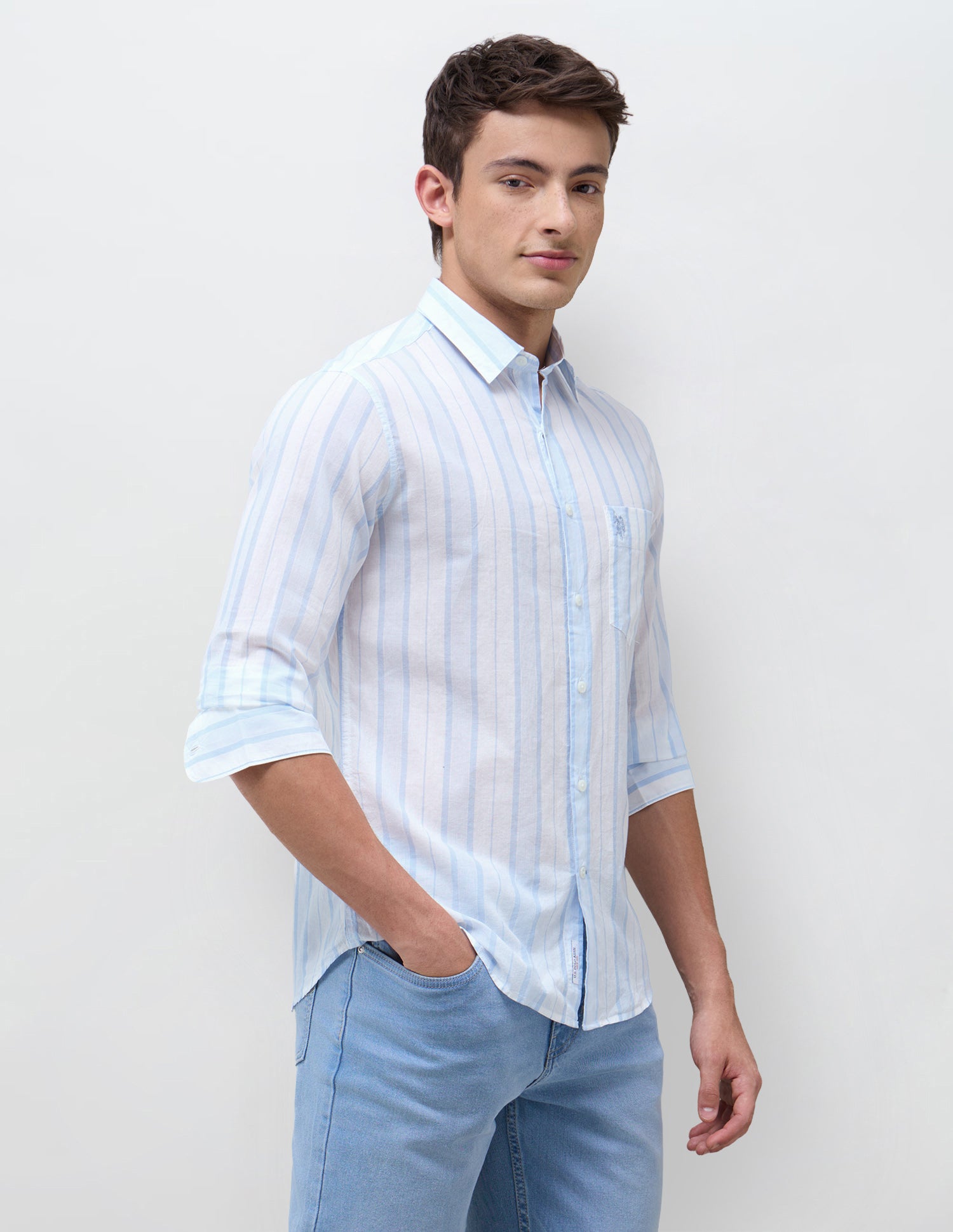 Vertical Striped Regular Fit Shirt Blue - U.S. Polo Assn. India | Large